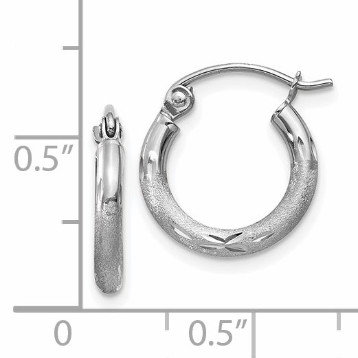  13 mm 14k White Gold Satin and Diamond-cut Hoop Earrings  Unknown Friendly Weight 14K white gold - view 3