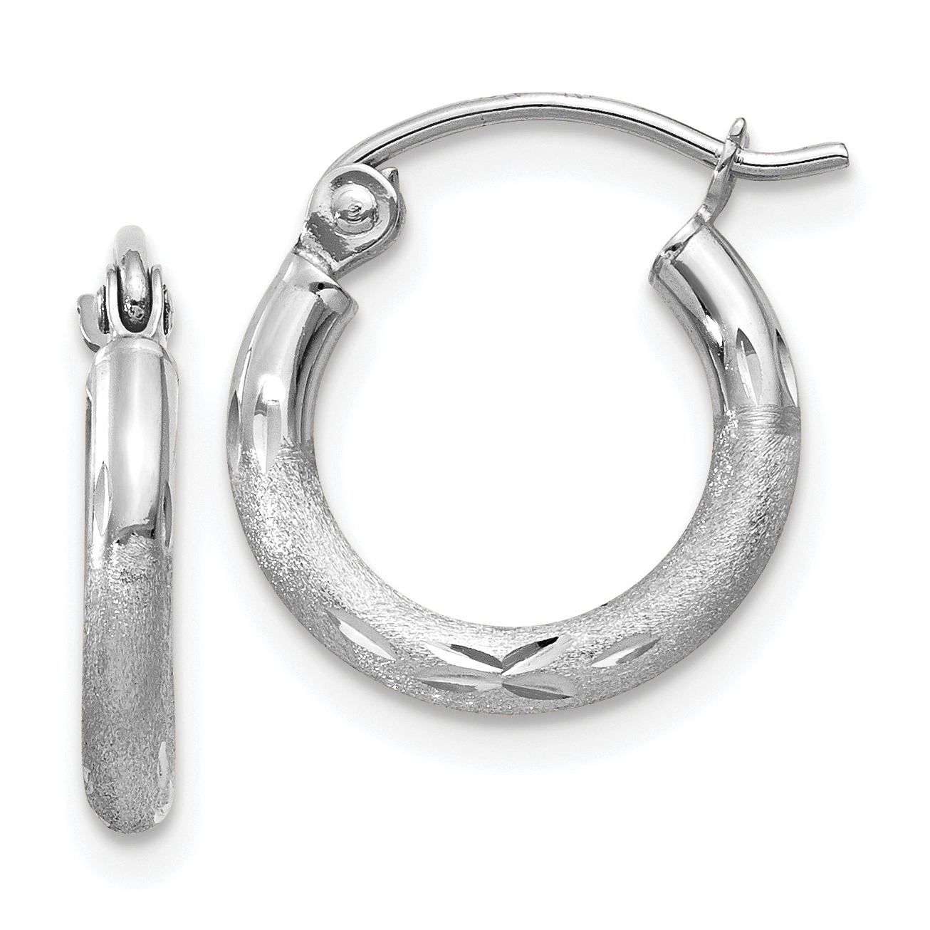  13 mm 14k White Gold Satin and Diamond-cut Hoop Earrings  Unknown Friendly Weight 14K white gold - view 4