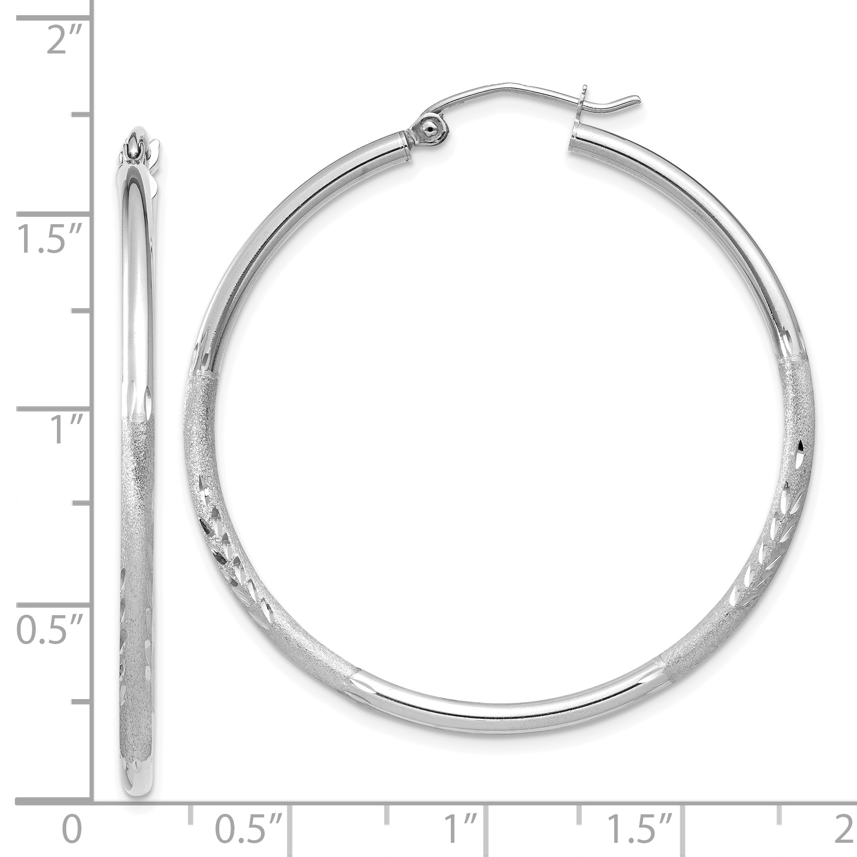  13 mm 14k White Gold Satin and Diamond-cut Hoop Earrings  Unknown Friendly Weight 14K white gold - view 35