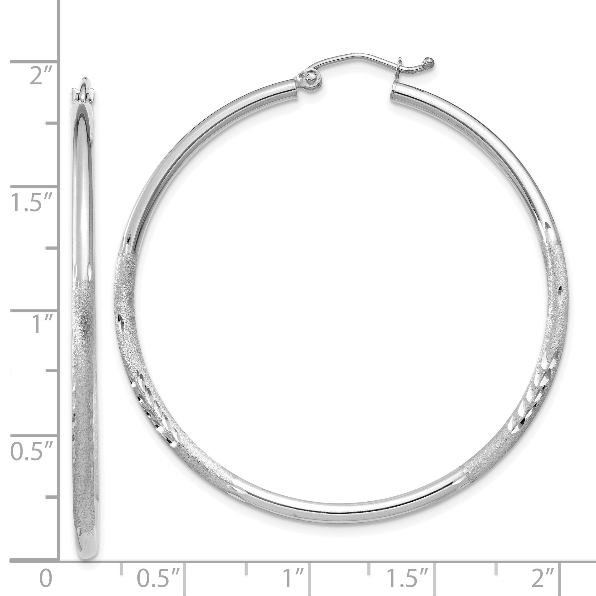 13 mm 14k White Gold Satin and Diamond-cut Hoop Earrings  Unknown Friendly Weight 14K white gold - view 39