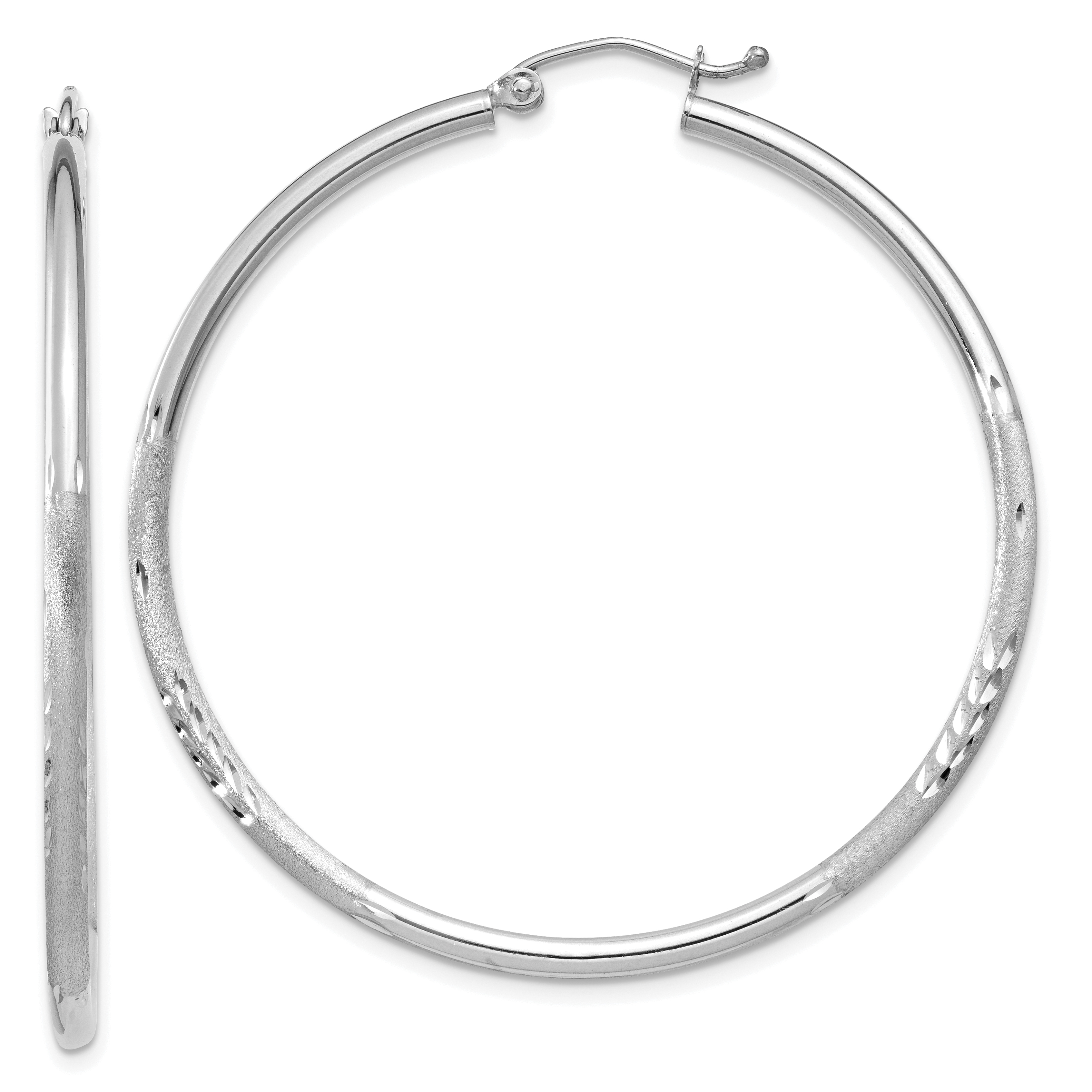  13 mm 14k White Gold Satin and Diamond-cut Hoop Earrings  Unknown Friendly Weight 14K white gold - view 40
