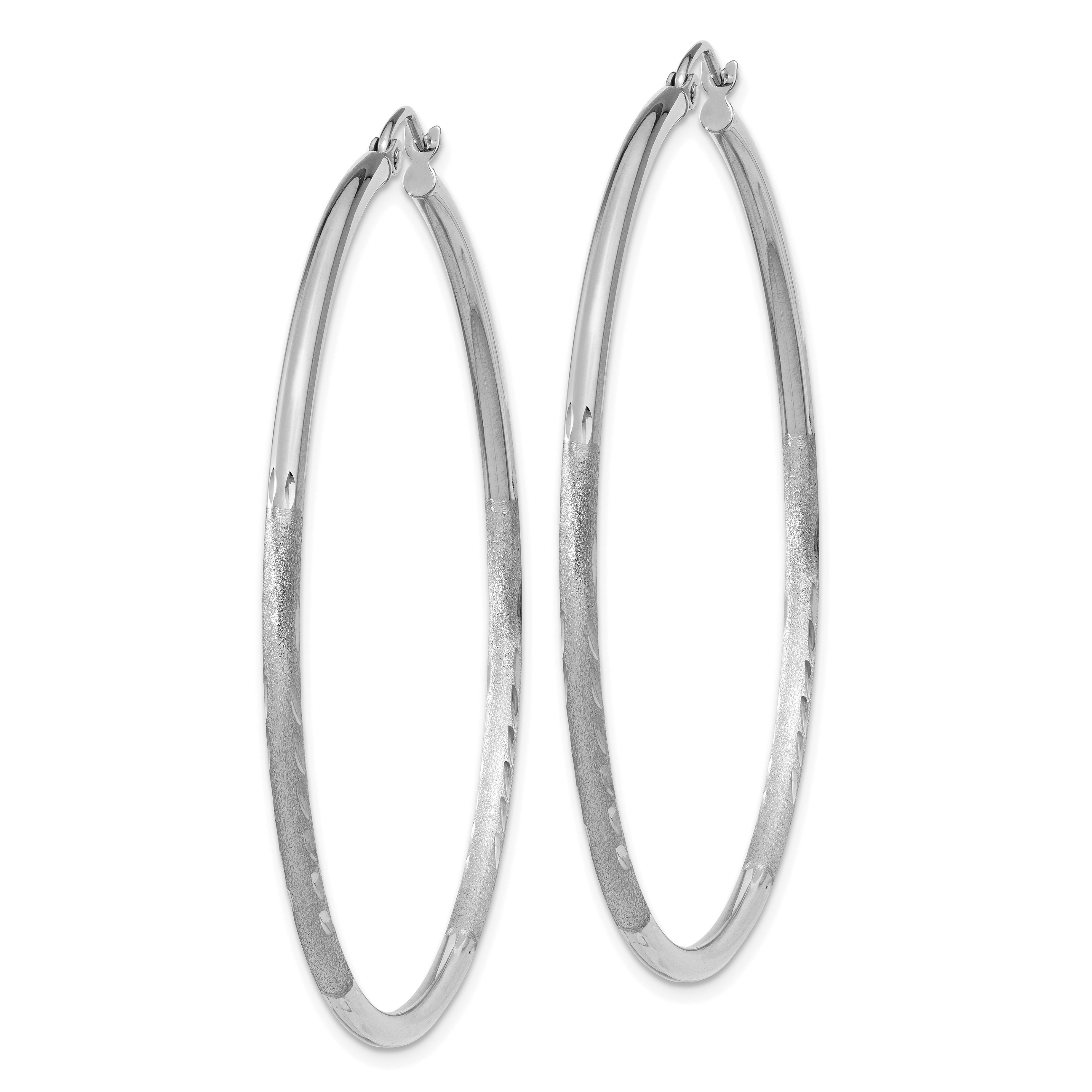  13 mm 14k White Gold Satin and Diamond-cut Hoop Earrings  Unknown Friendly Weight 14K white gold - view 41
