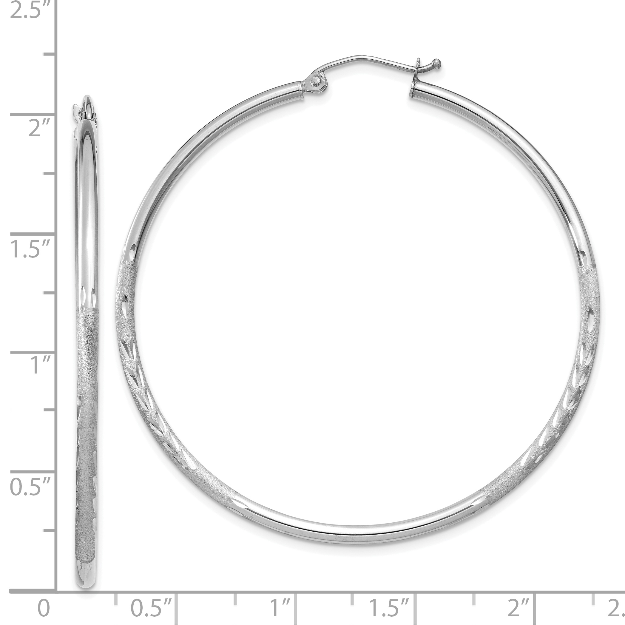  13 mm 14k White Gold Satin and Diamond-cut Hoop Earrings  Unknown Friendly Weight 14K white gold - view 43