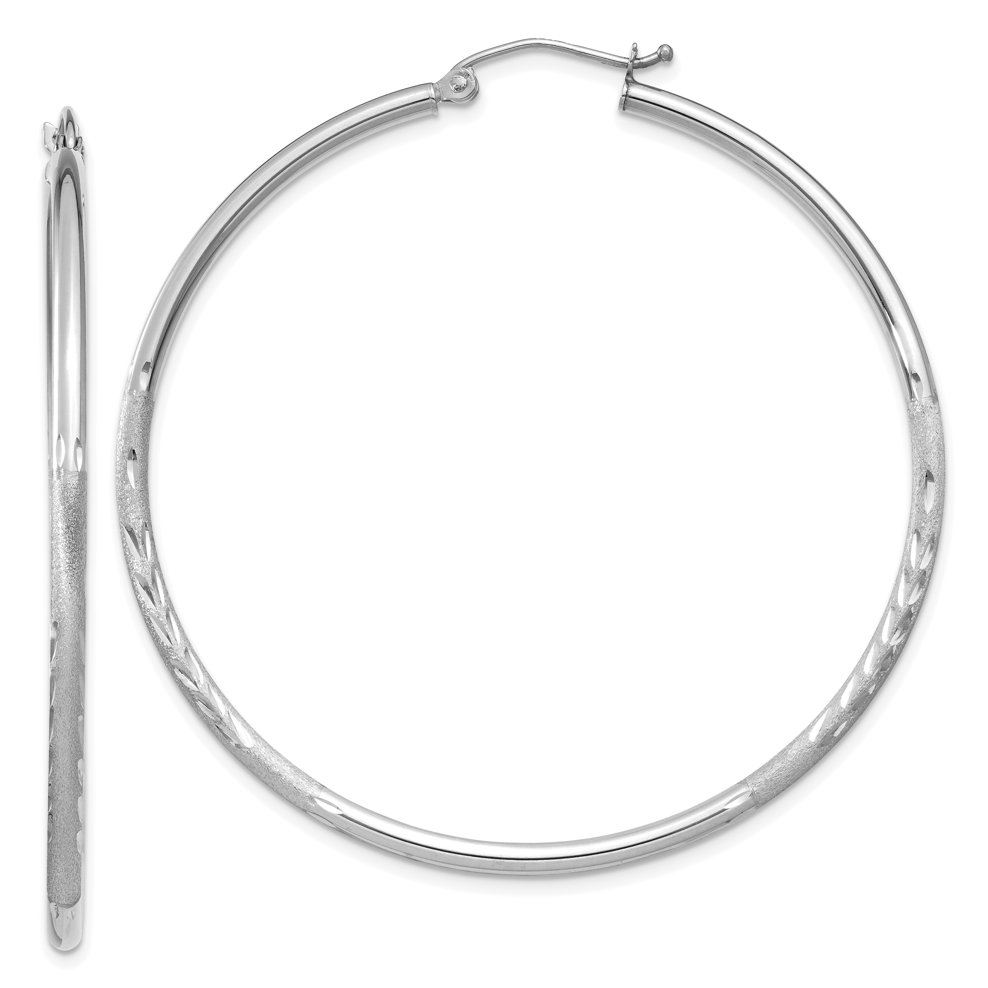  13 mm 14k White Gold Satin and Diamond-cut Hoop Earrings  Unknown Friendly Weight 14K white gold - view 44
