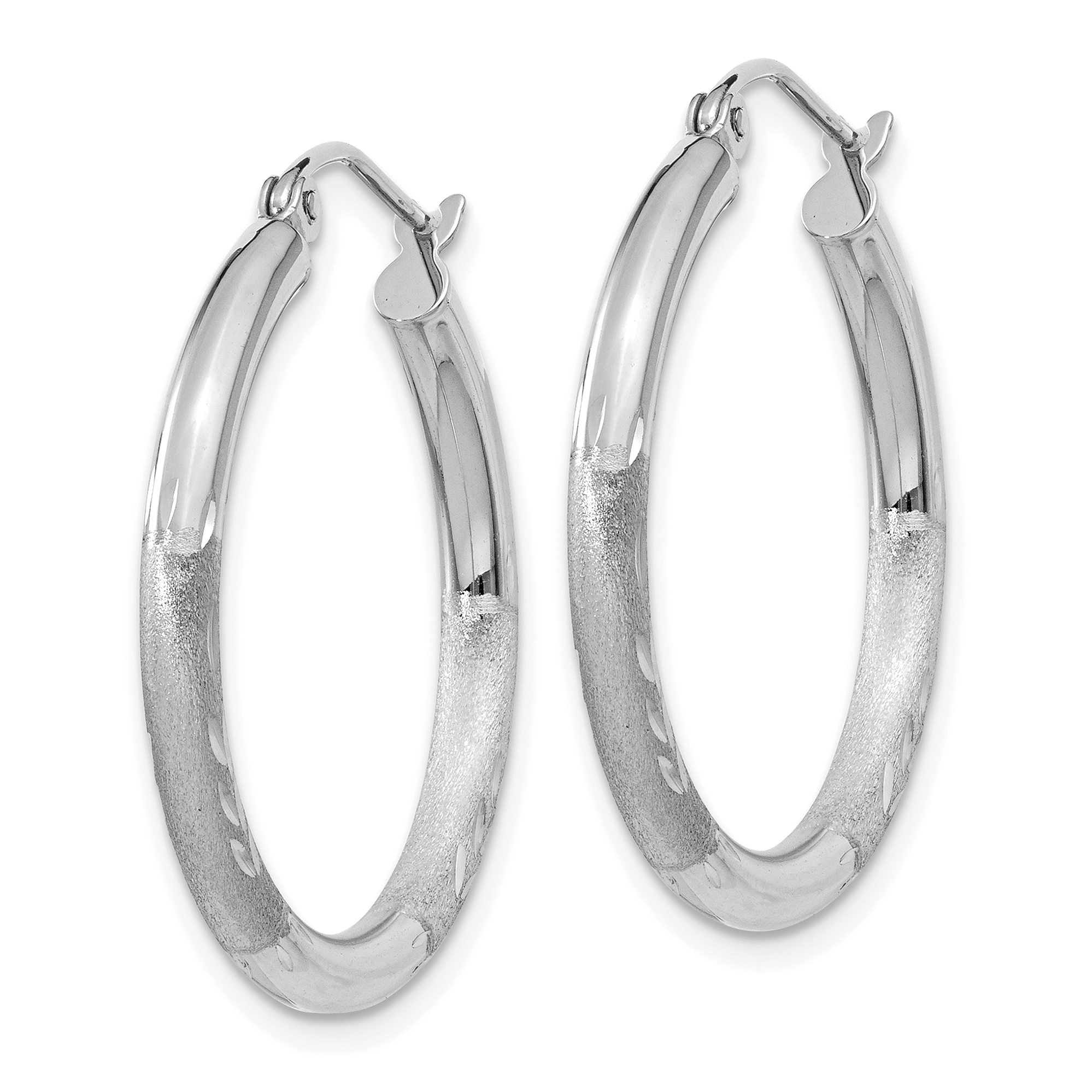  13 mm 14k White Gold Satin and Diamond-cut Hoop Earrings  Unknown Friendly Weight 14K white gold - view 17