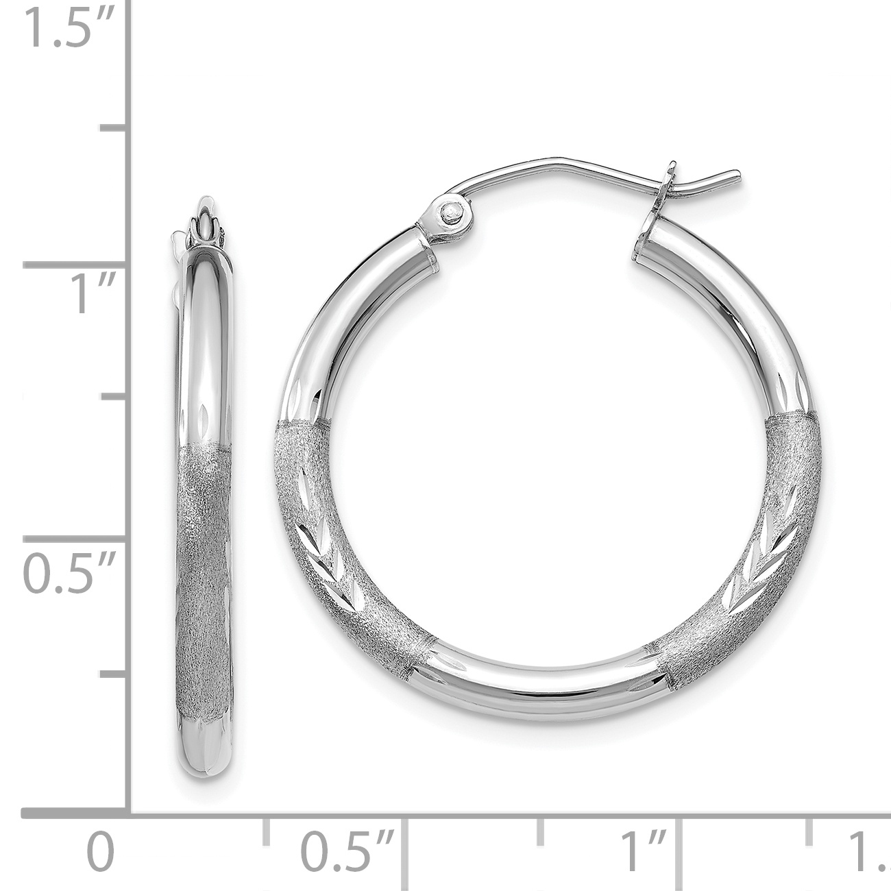  13 mm 14k White Gold Satin and Diamond-cut Hoop Earrings  Unknown Friendly Weight 14K white gold - view 19