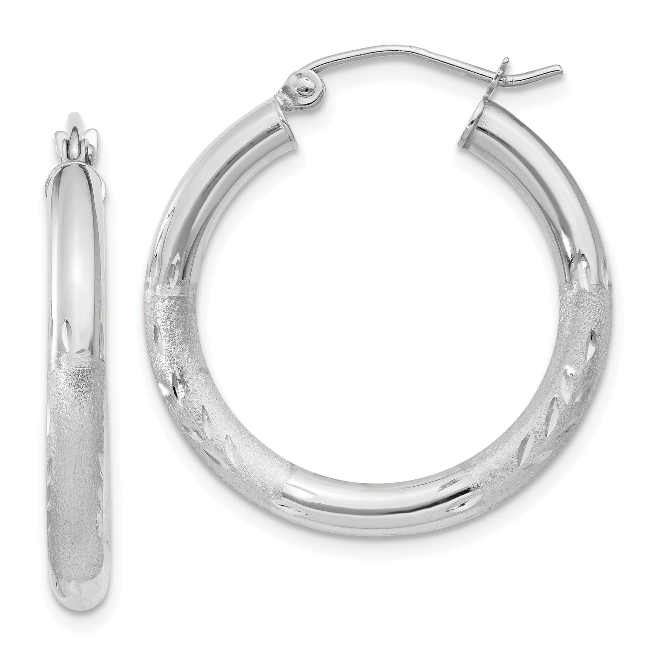  13 mm 14k White Gold Satin and Diamond-cut Hoop Earrings  Unknown Friendly Weight 14K white gold - view 20