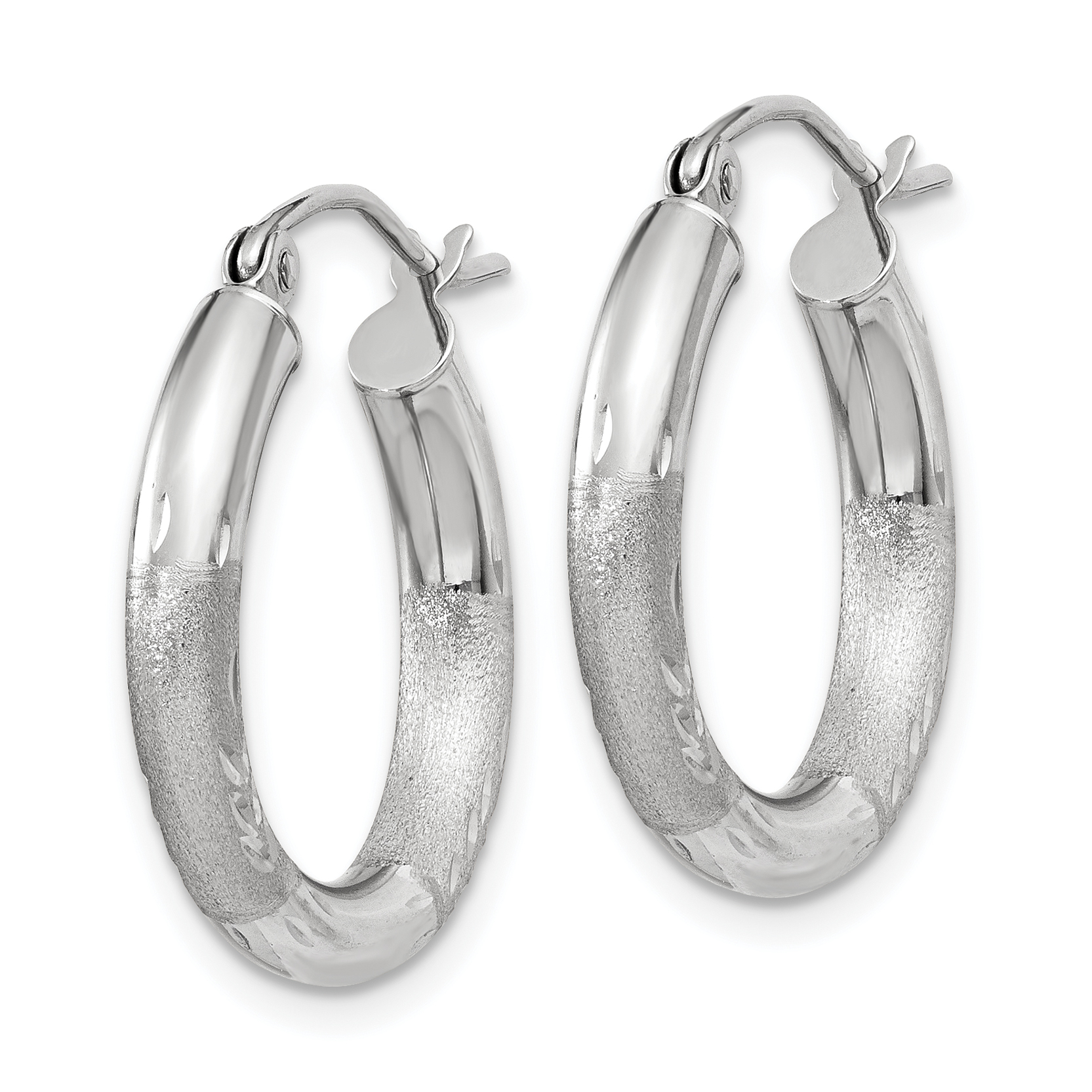  13 mm 14k White Gold Satin and Diamond-cut Hoop Earrings  Unknown Friendly Weight 14K white gold - view 9