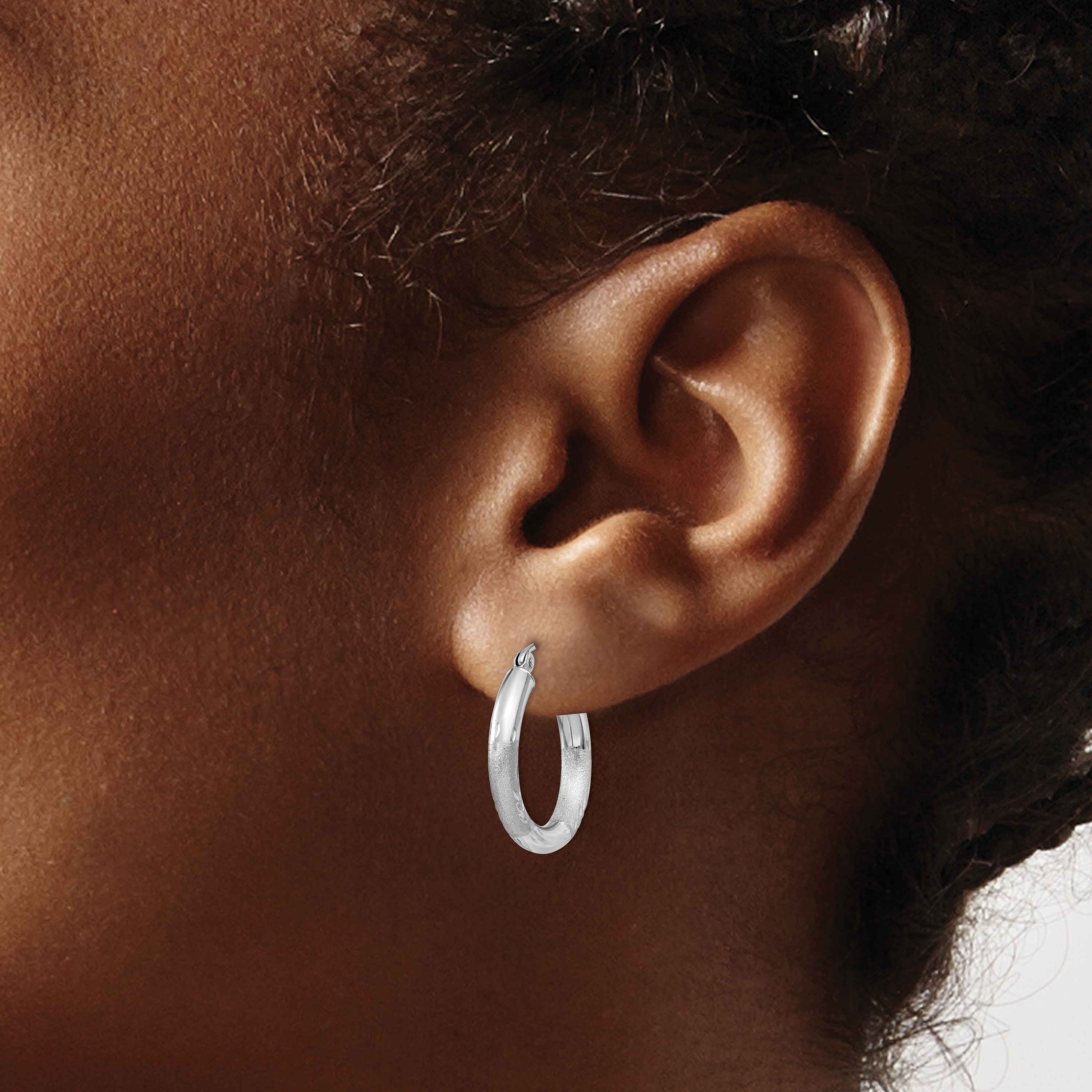  13 mm 14k White Gold Satin and Diamond-cut Hoop Earrings  Unknown Friendly Weight 14K white gold - view 10