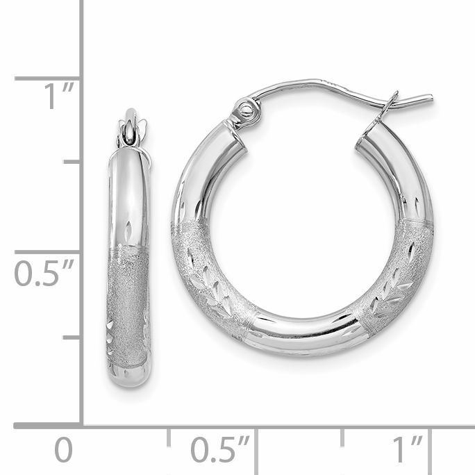  13 mm 14k White Gold Satin and Diamond-cut Hoop Earrings  Unknown Friendly Weight 14K white gold - view 11