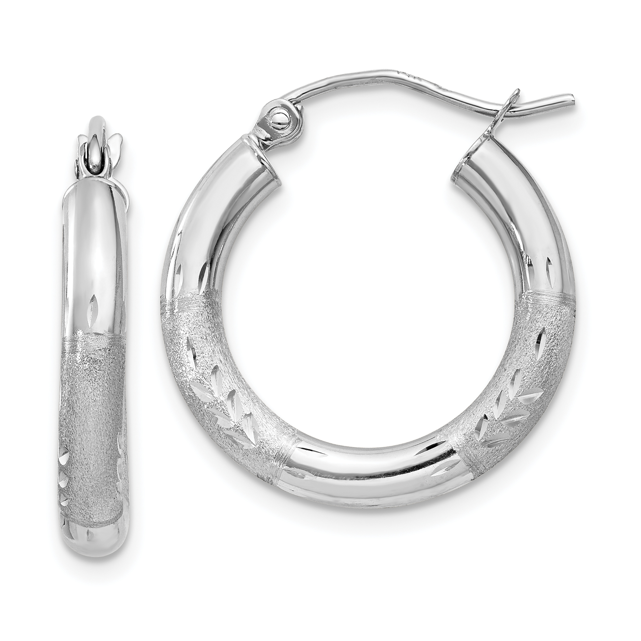  13 mm 14k White Gold Satin and Diamond-cut Hoop Earrings  Unknown Friendly Weight 14K white gold - view 12
