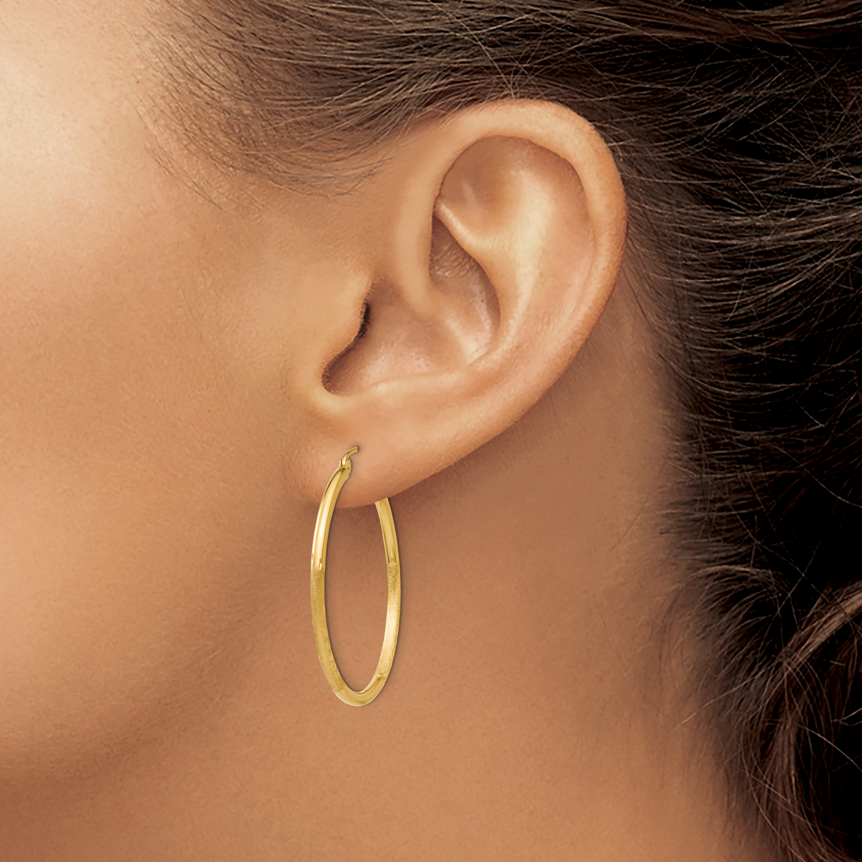  13 mm 14k Yellow Gold Satin and Diamond-cut Hoop Earrings  Unknown Friendly Weight 14K yellow gold - view 42