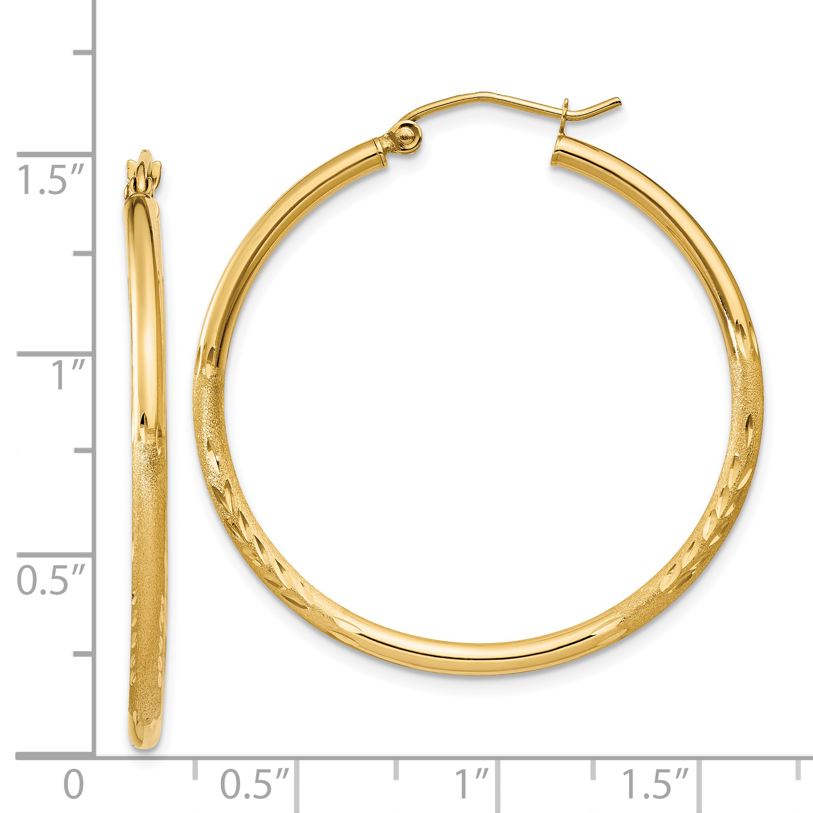  13 mm 14k Yellow Gold Satin and Diamond-cut Hoop Earrings  Unknown Friendly Weight 14K yellow gold - view 43
