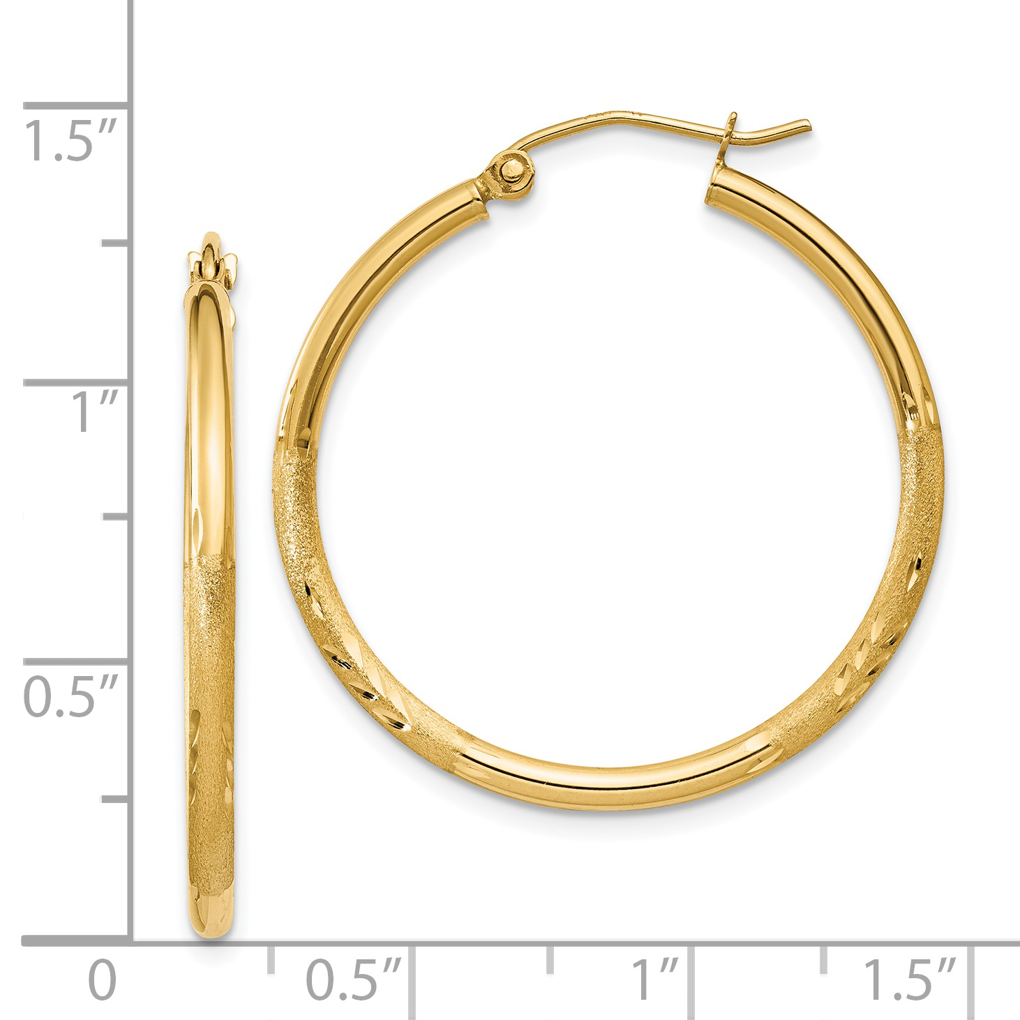  13 mm 14k Yellow Gold Satin and Diamond-cut Hoop Earrings  Unknown Friendly Weight 14K yellow gold - view 31