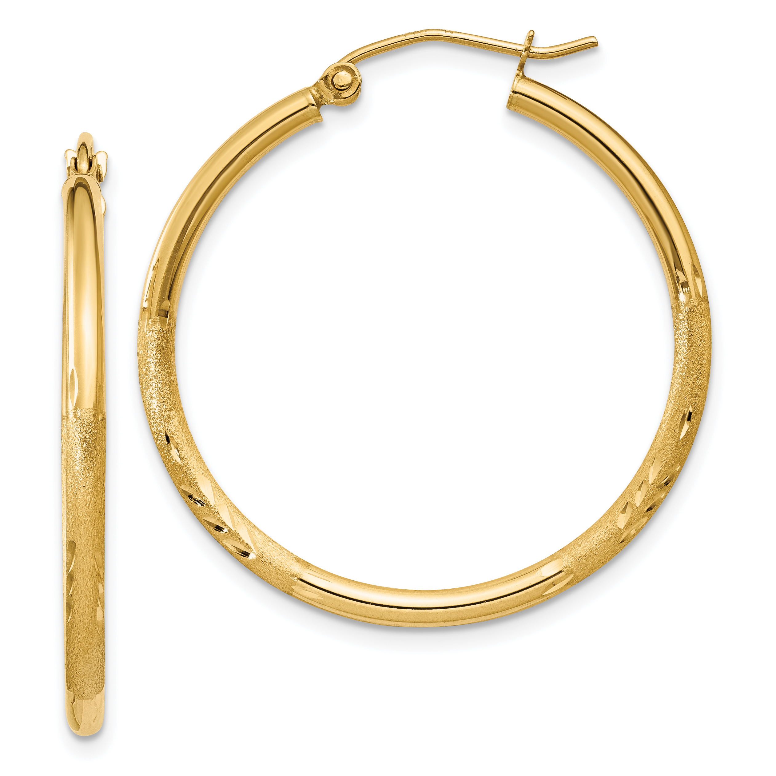  13 mm 14k Yellow Gold Satin and Diamond-cut Hoop Earrings  Unknown Friendly Weight 14K yellow gold - view 32