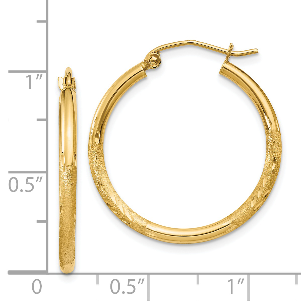  13 mm 14k Yellow Gold Satin and Diamond-cut Hoop Earrings  Unknown Friendly Weight 14K yellow gold - view 23