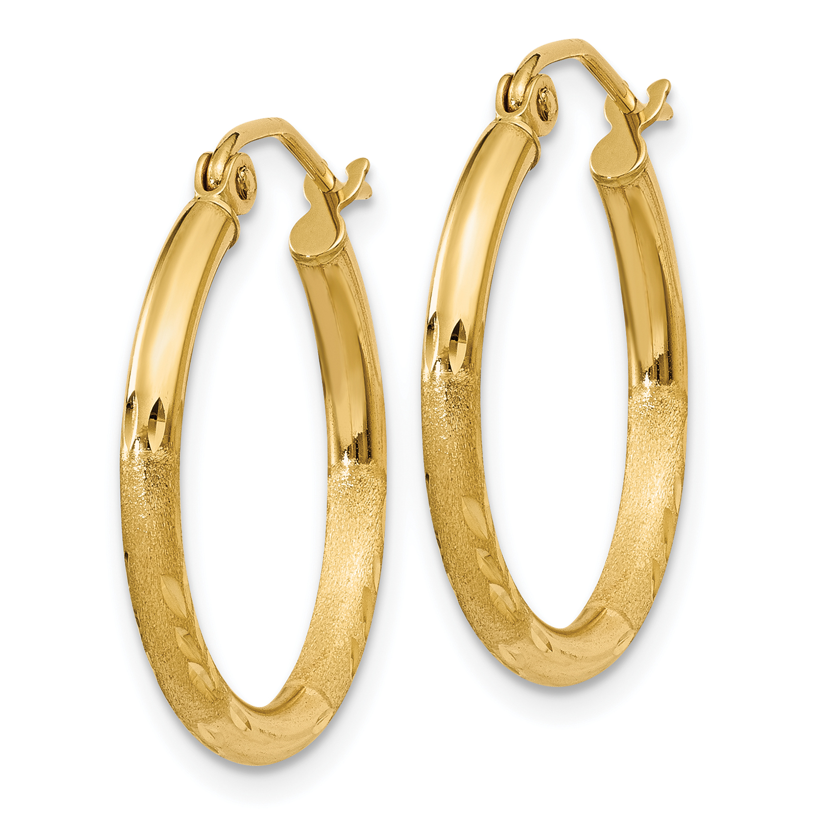  13 mm 14k Yellow Gold Satin and Diamond-cut Hoop Earrings  Unknown Friendly Weight 14K yellow gold - view 9