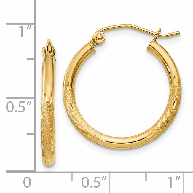  13 mm 14k Yellow Gold Satin and Diamond-cut Hoop Earrings  Unknown Friendly Weight 14K yellow gold - view 11