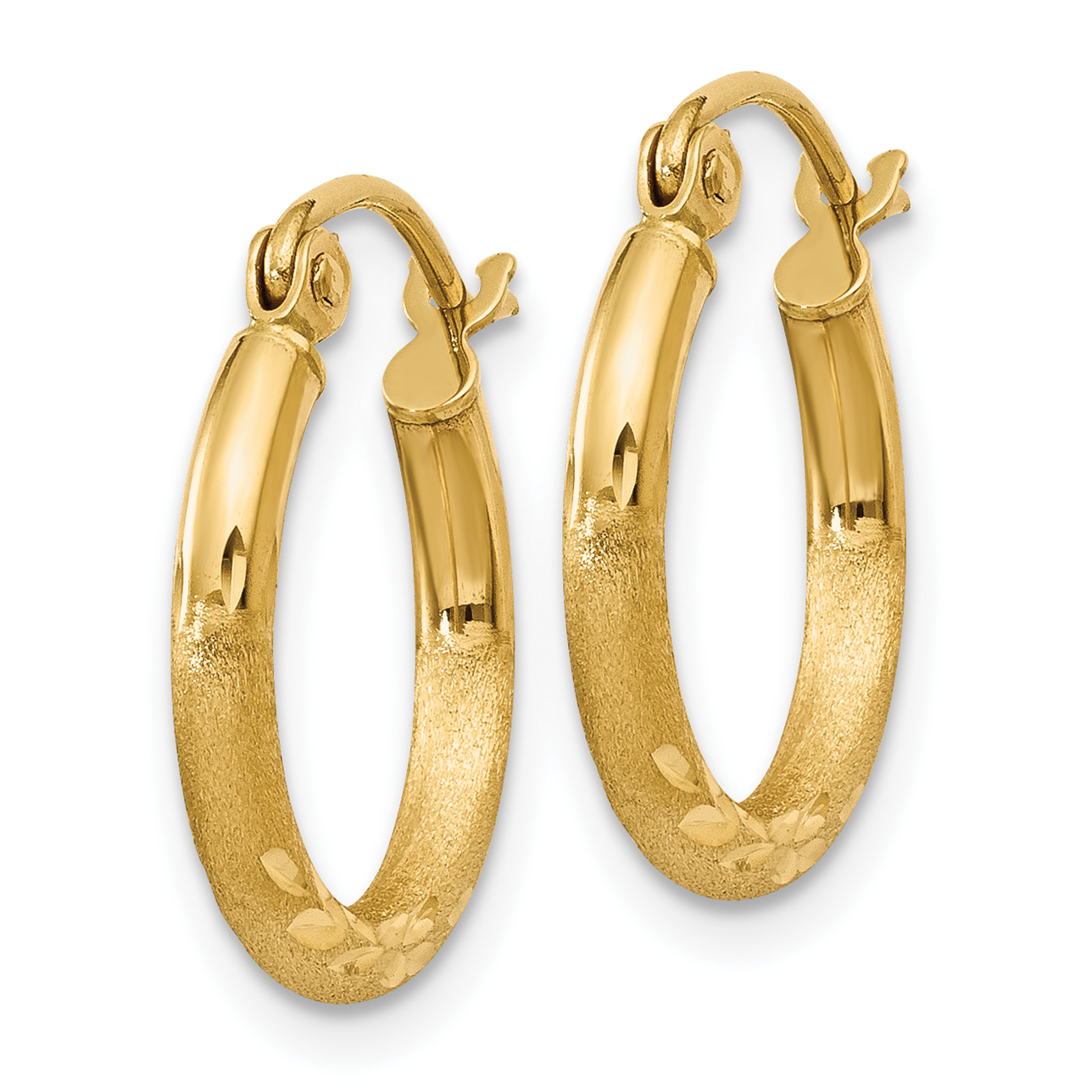  13 mm 14k Yellow Gold Satin and Diamond-cut Hoop Earrings  Unknown Friendly Weight 14K yellow gold - view 5