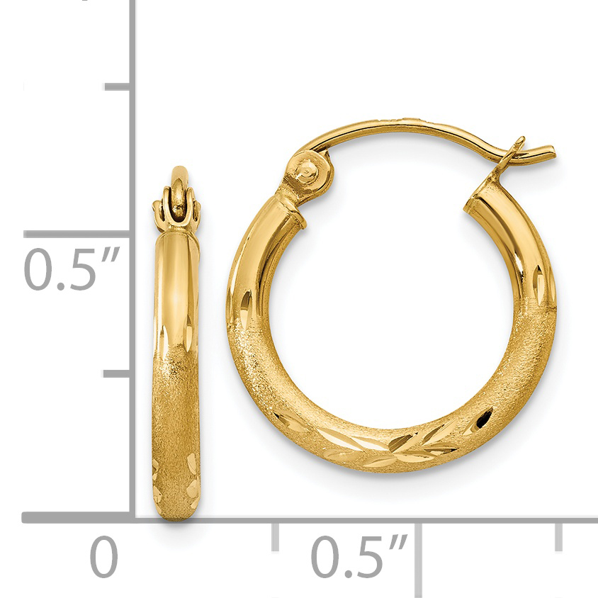  13 mm 14k Yellow Gold Satin and Diamond-cut Hoop Earrings  Unknown Friendly Weight 14K yellow gold - view 7