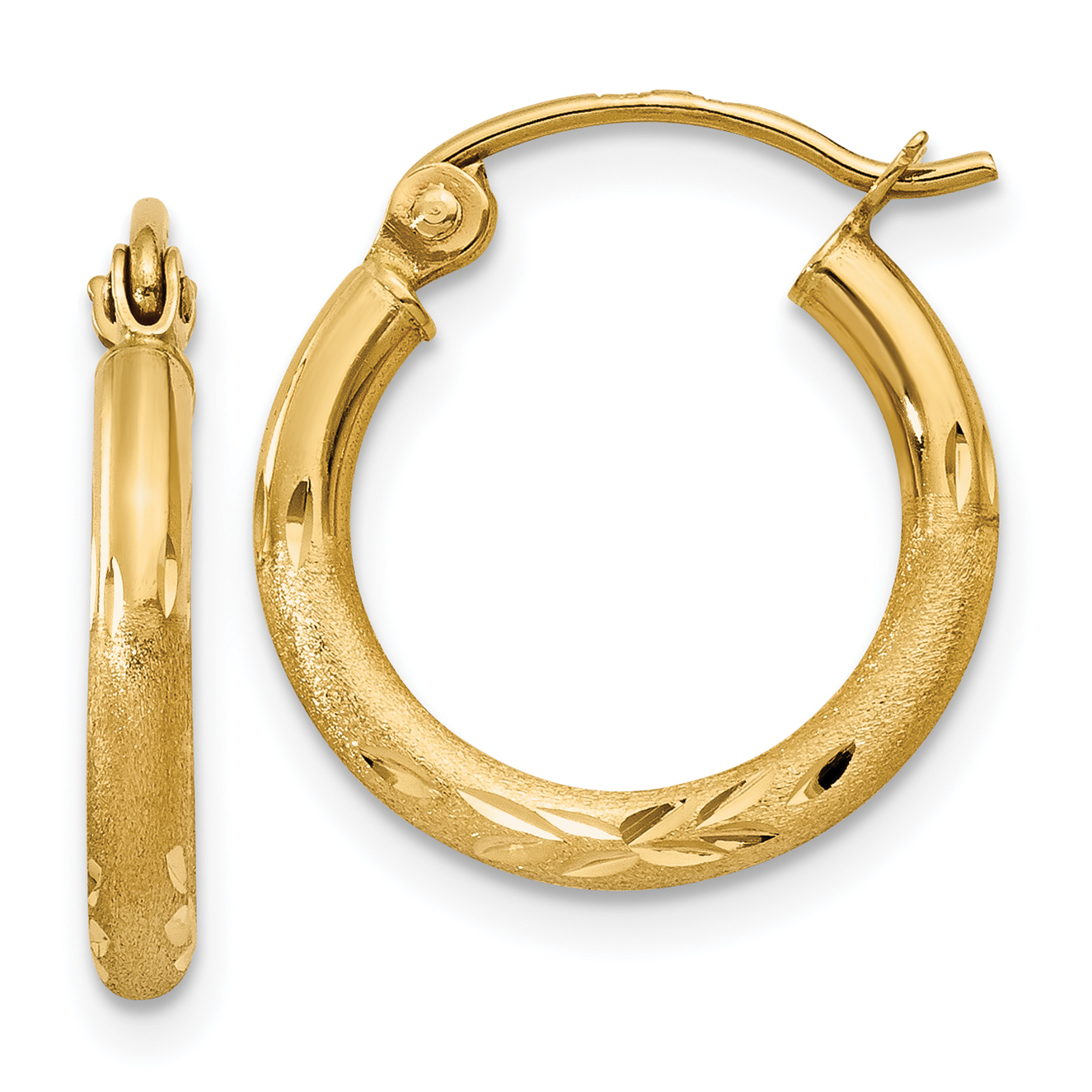  13 mm 14k Yellow Gold Satin and Diamond-cut Hoop Earrings  Unknown Friendly Weight 14K yellow gold - view 8