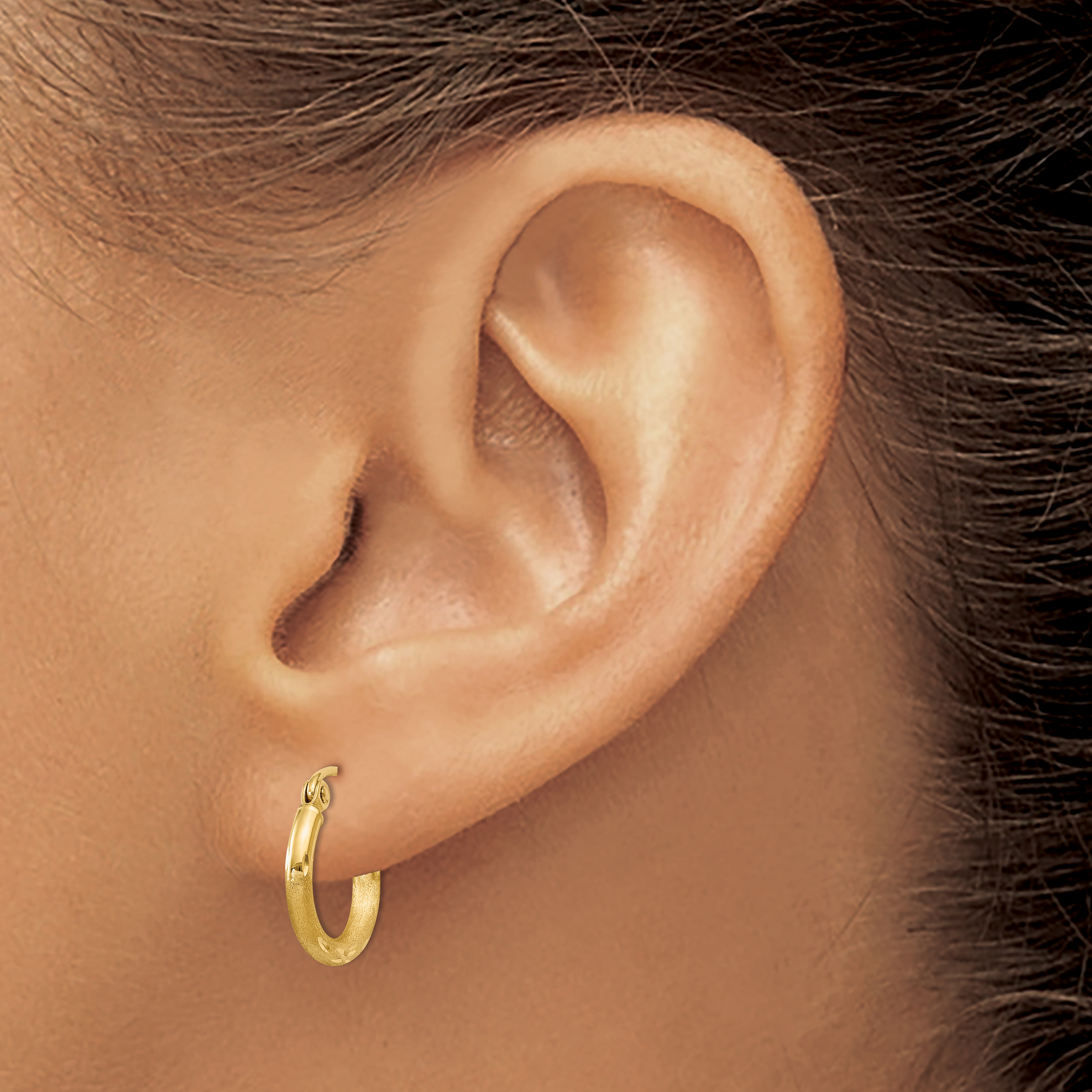  13 mm 14k Yellow Gold Satin and Diamond-cut Hoop Earrings  Unknown Friendly Weight 14K yellow gold - view 2