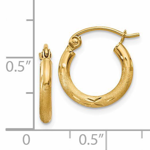  13 mm 14k Yellow Gold Satin and Diamond-cut Hoop Earrings  Unknown Friendly Weight 14K yellow gold - view 3