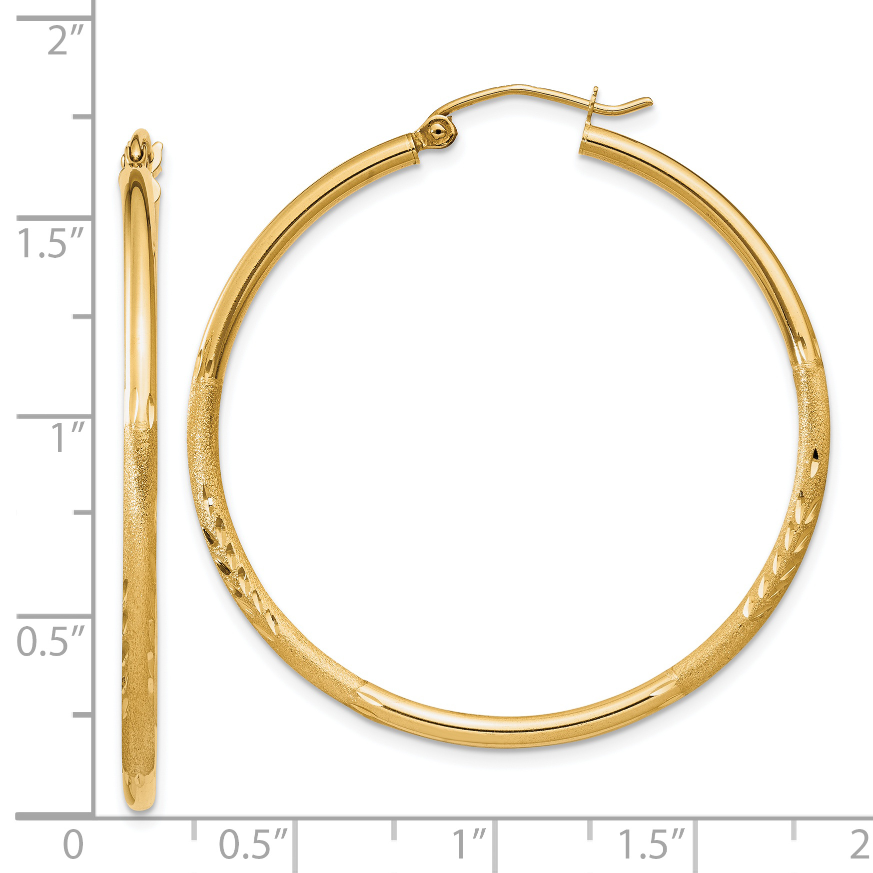  13 mm 14k Yellow Gold Satin and Diamond-cut Hoop Earrings  Unknown Friendly Weight 14K yellow gold - view 55