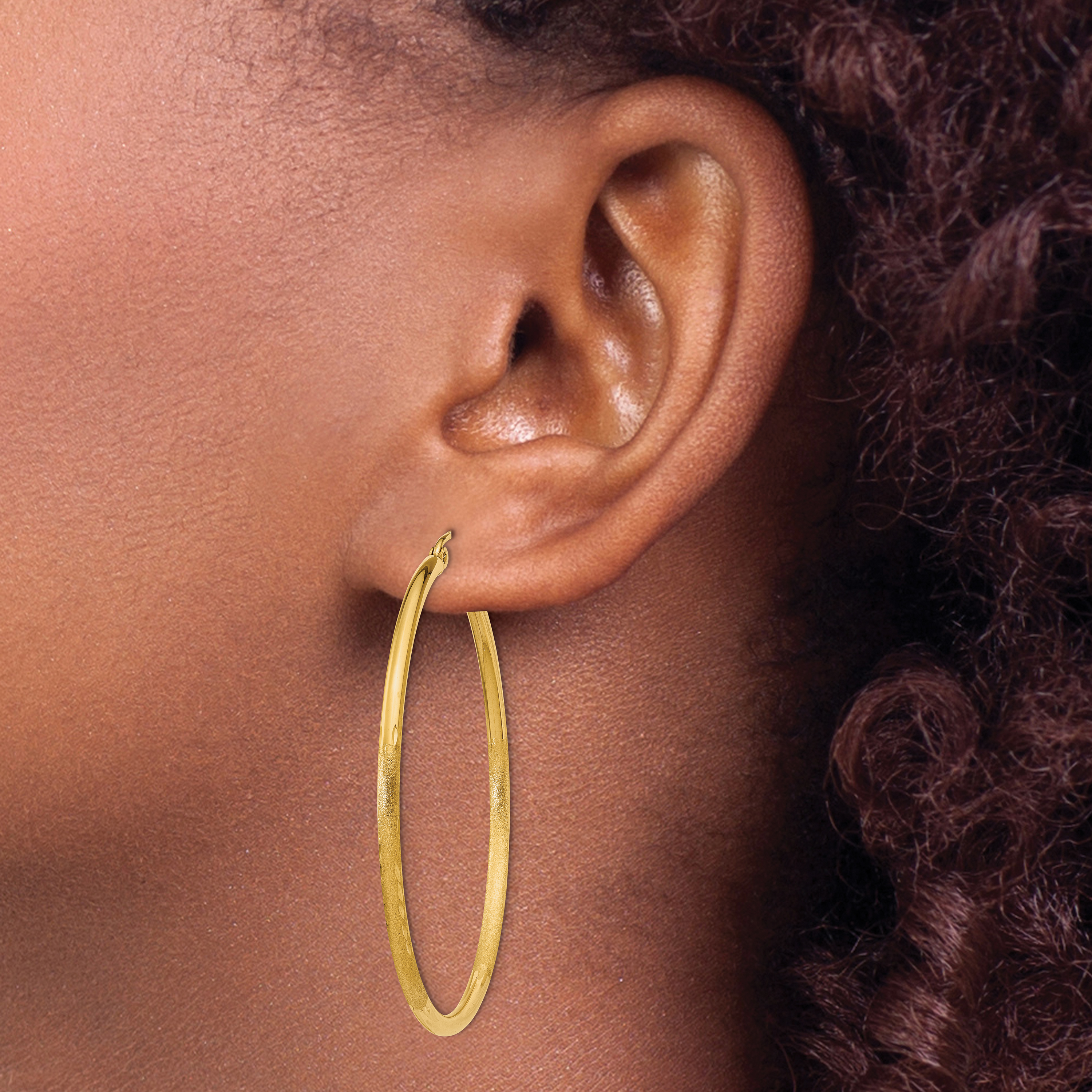  13 mm 14k Yellow Gold Satin and Diamond-cut Hoop Earrings  Unknown Friendly Weight 14K yellow gold - view 62