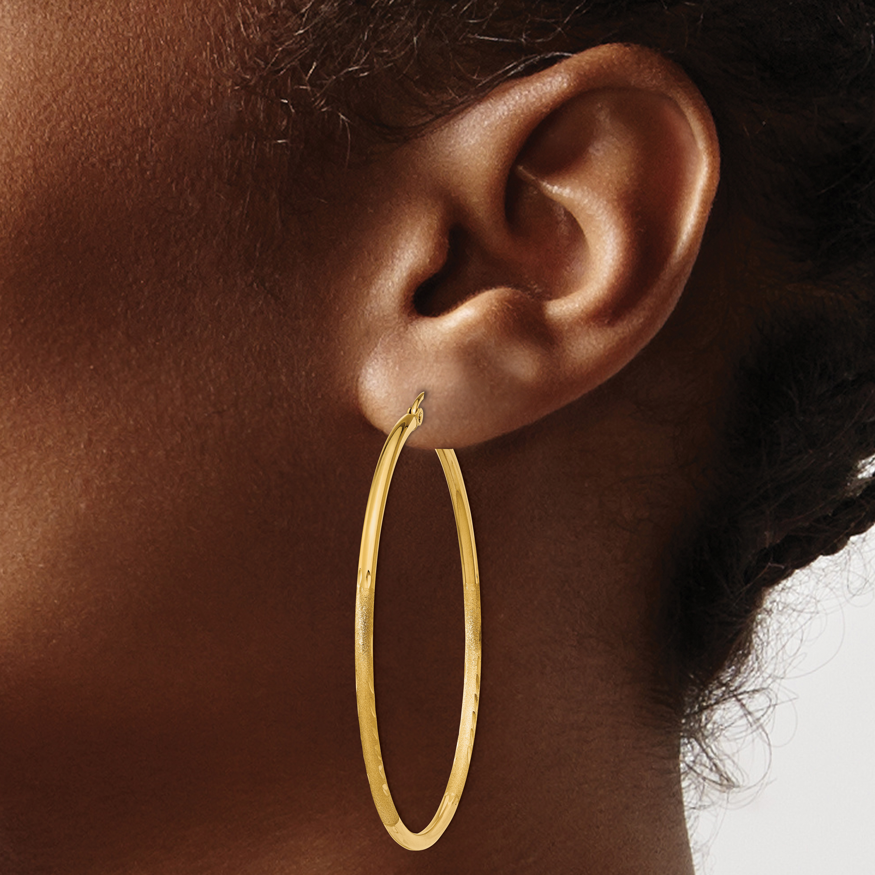  13 mm 14k Yellow Gold Satin and Diamond-cut Hoop Earrings  Unknown Friendly Weight 14K yellow gold - view 70