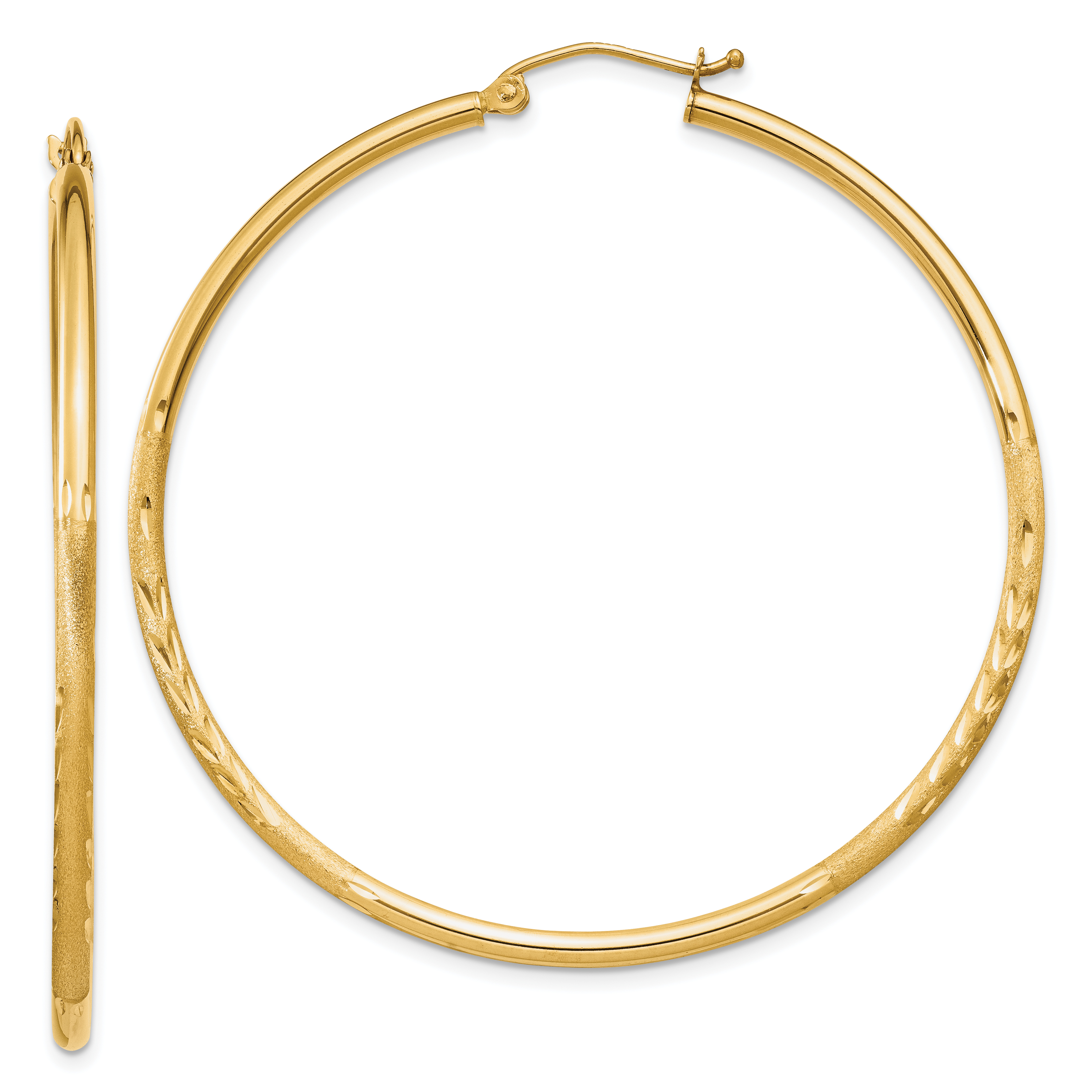  13 mm 14k Yellow Gold Satin and Diamond-cut Hoop Earrings  Unknown Friendly Weight 14K yellow gold - view 72