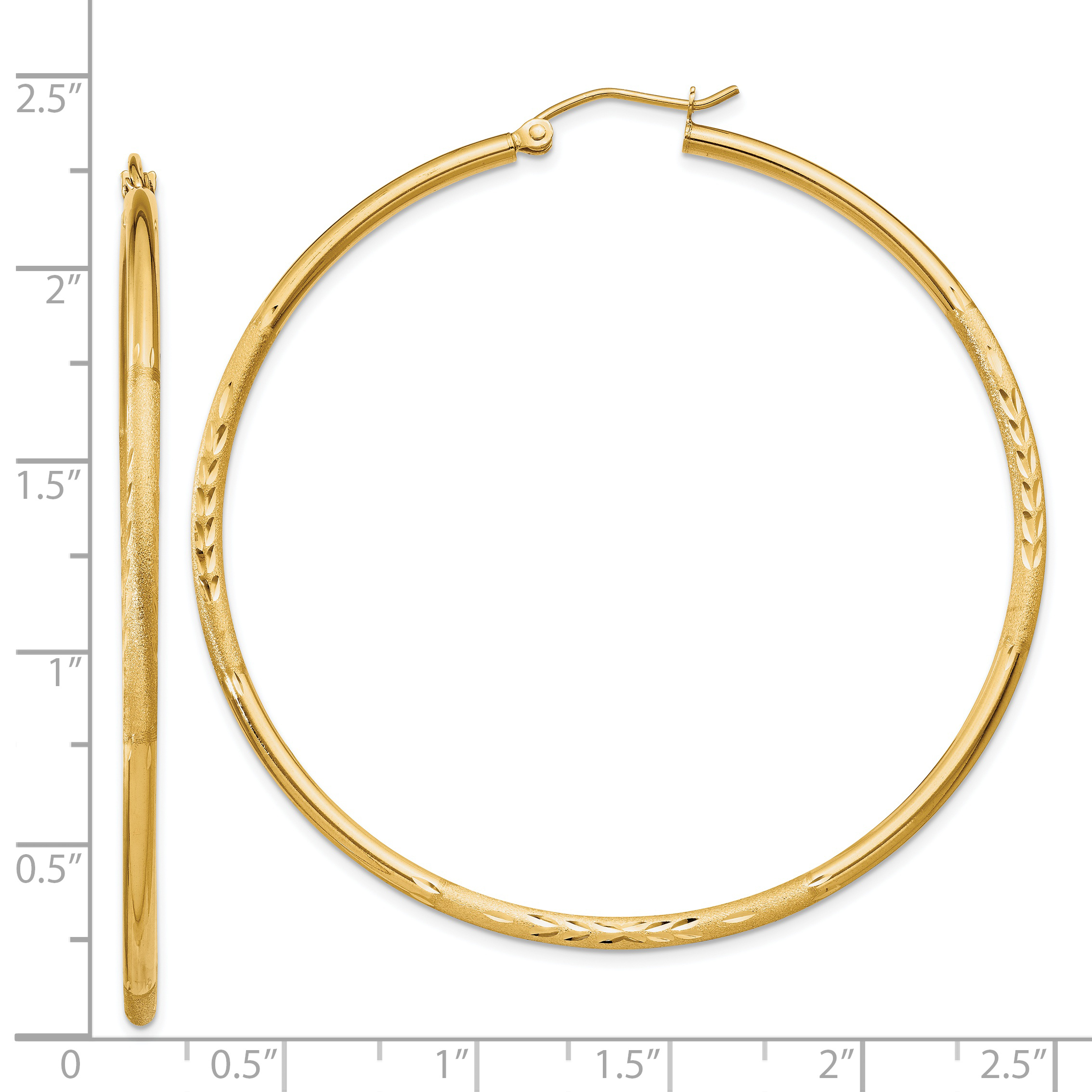  13 mm 14k Yellow Gold Satin and Diamond-cut Hoop Earrings  Unknown Friendly Weight 14K yellow gold - view 79
