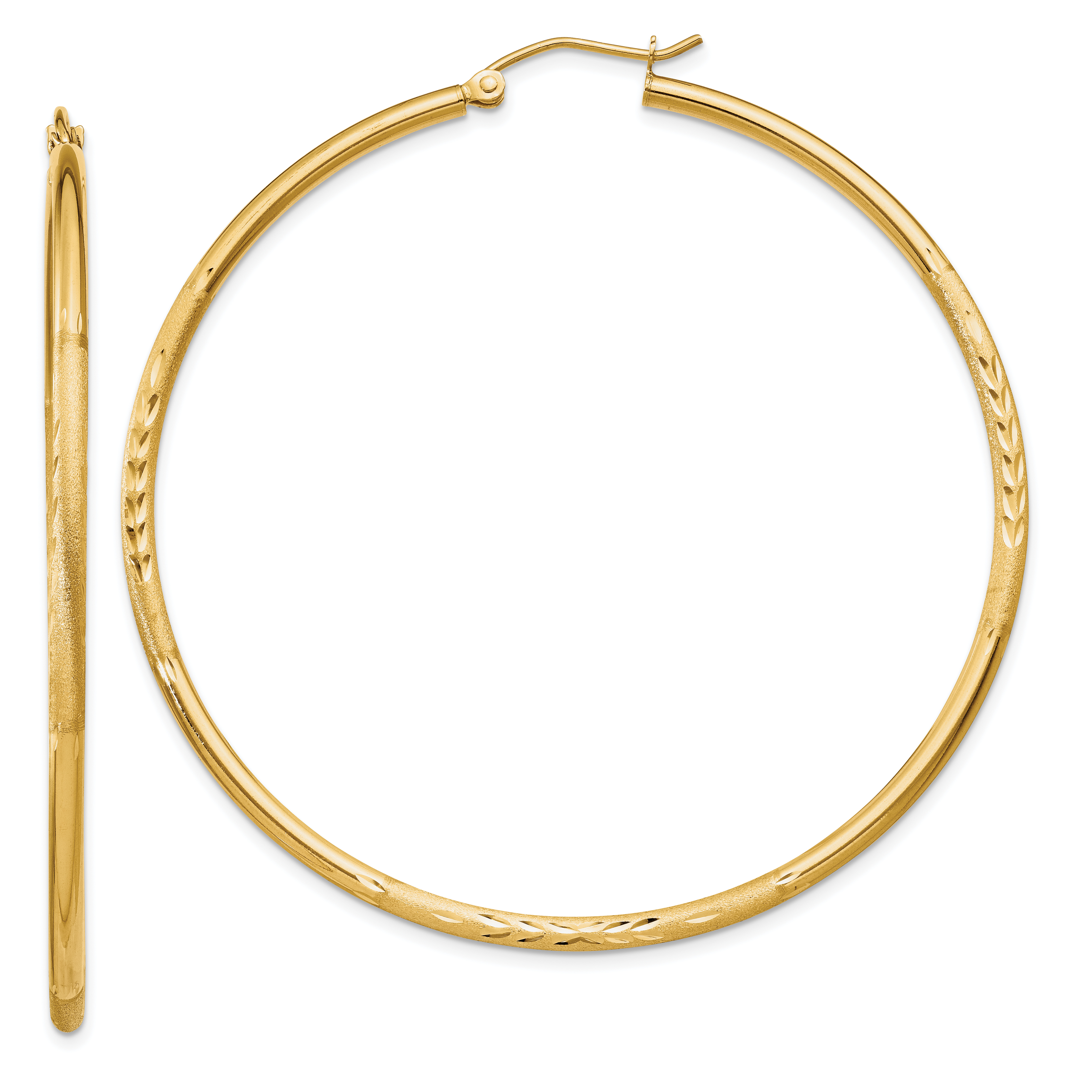  13 mm 14k Yellow Gold Satin and Diamond-cut Hoop Earrings  Unknown Friendly Weight 14K yellow gold - view 80