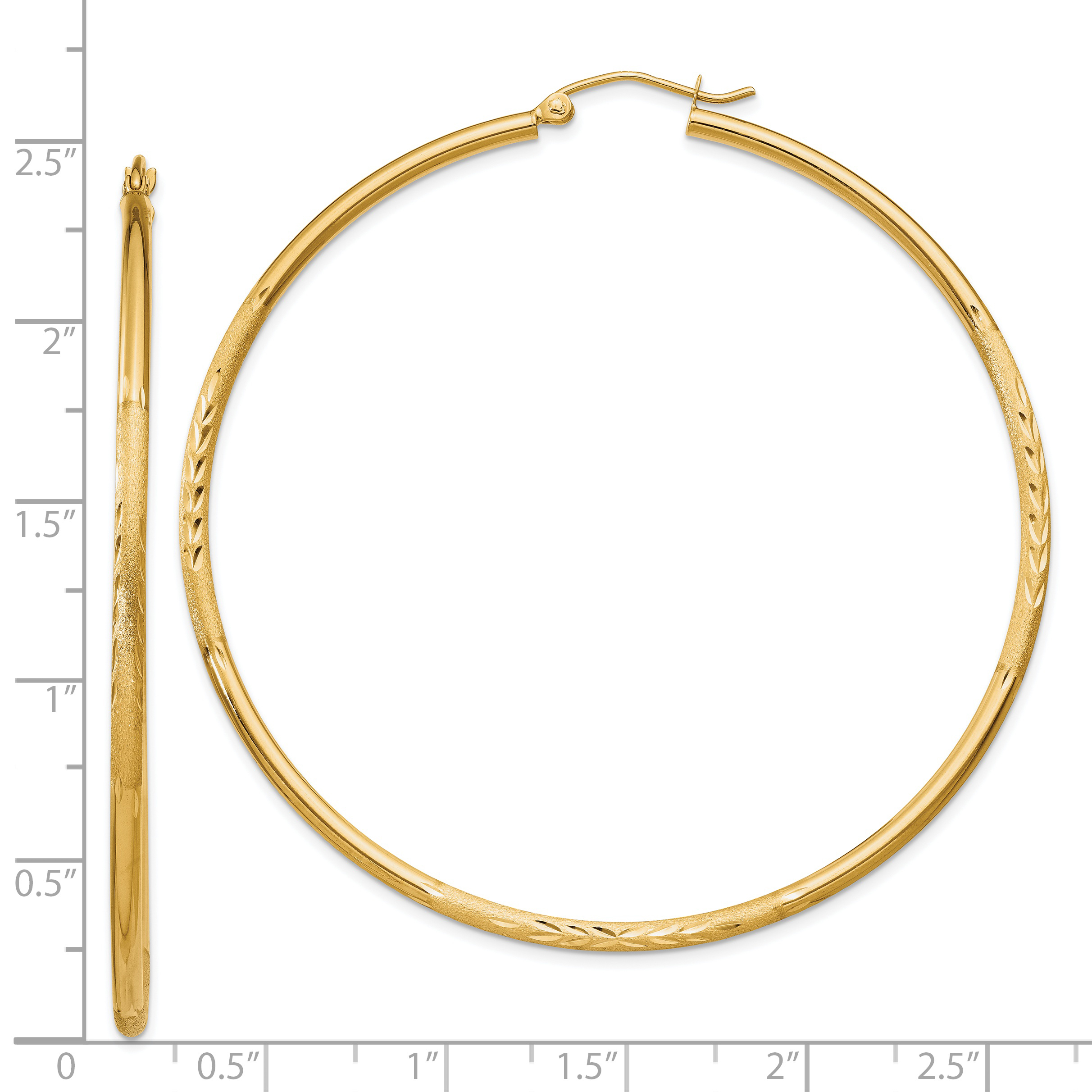  13 mm 14k Yellow Gold Satin and Diamond-cut Hoop Earrings  Unknown Friendly Weight 14K yellow gold - view 87
