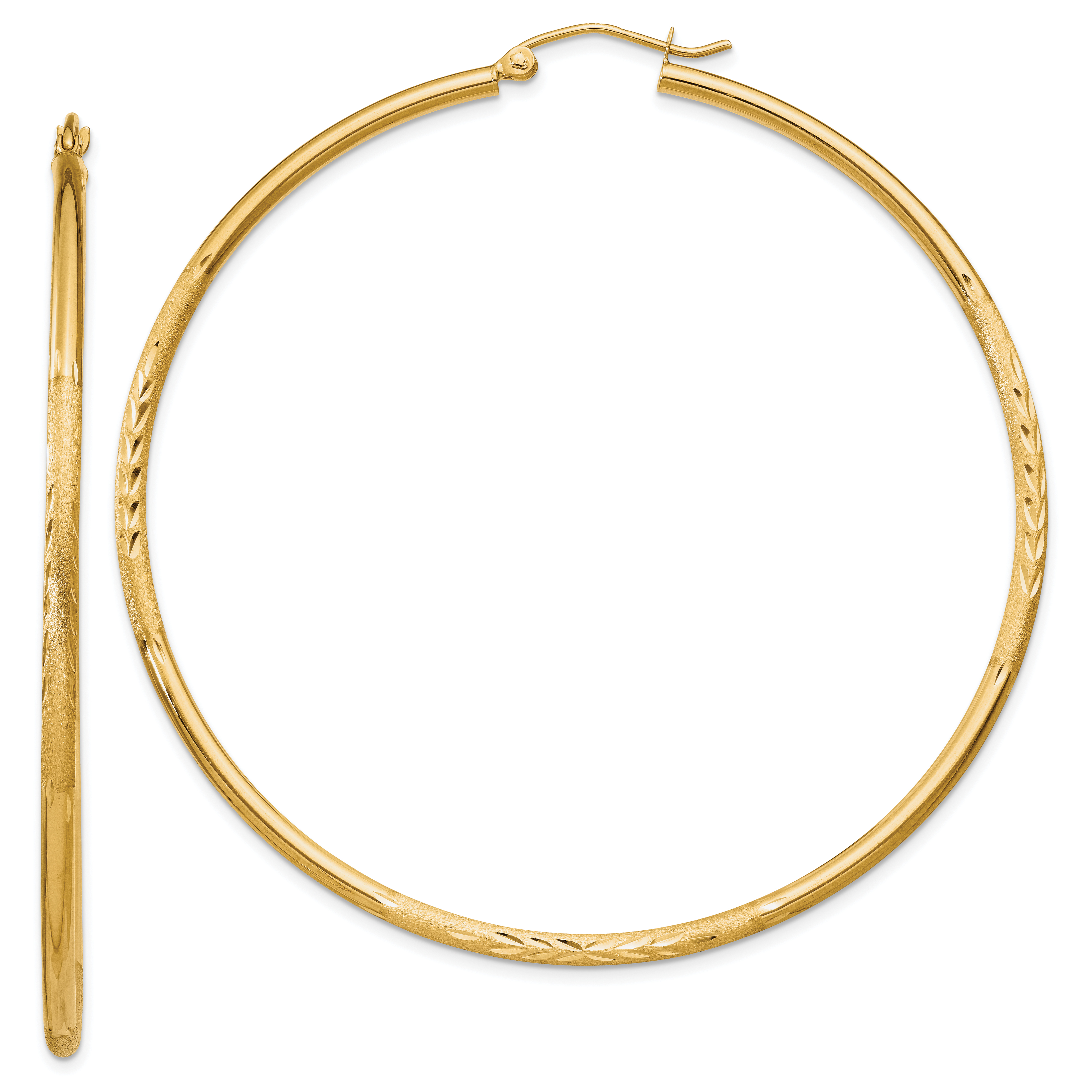  13 mm 14k Yellow Gold Satin and Diamond-cut Hoop Earrings  Unknown Friendly Weight 14K yellow gold - view 88