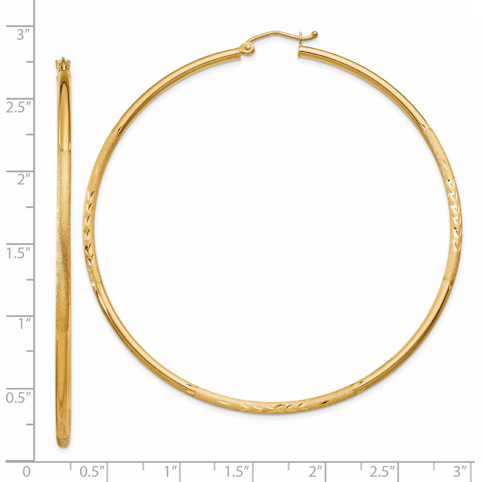  13 mm 14k Yellow Gold Satin and Diamond-cut Hoop Earrings  Unknown Friendly Weight 14K yellow gold - view 91