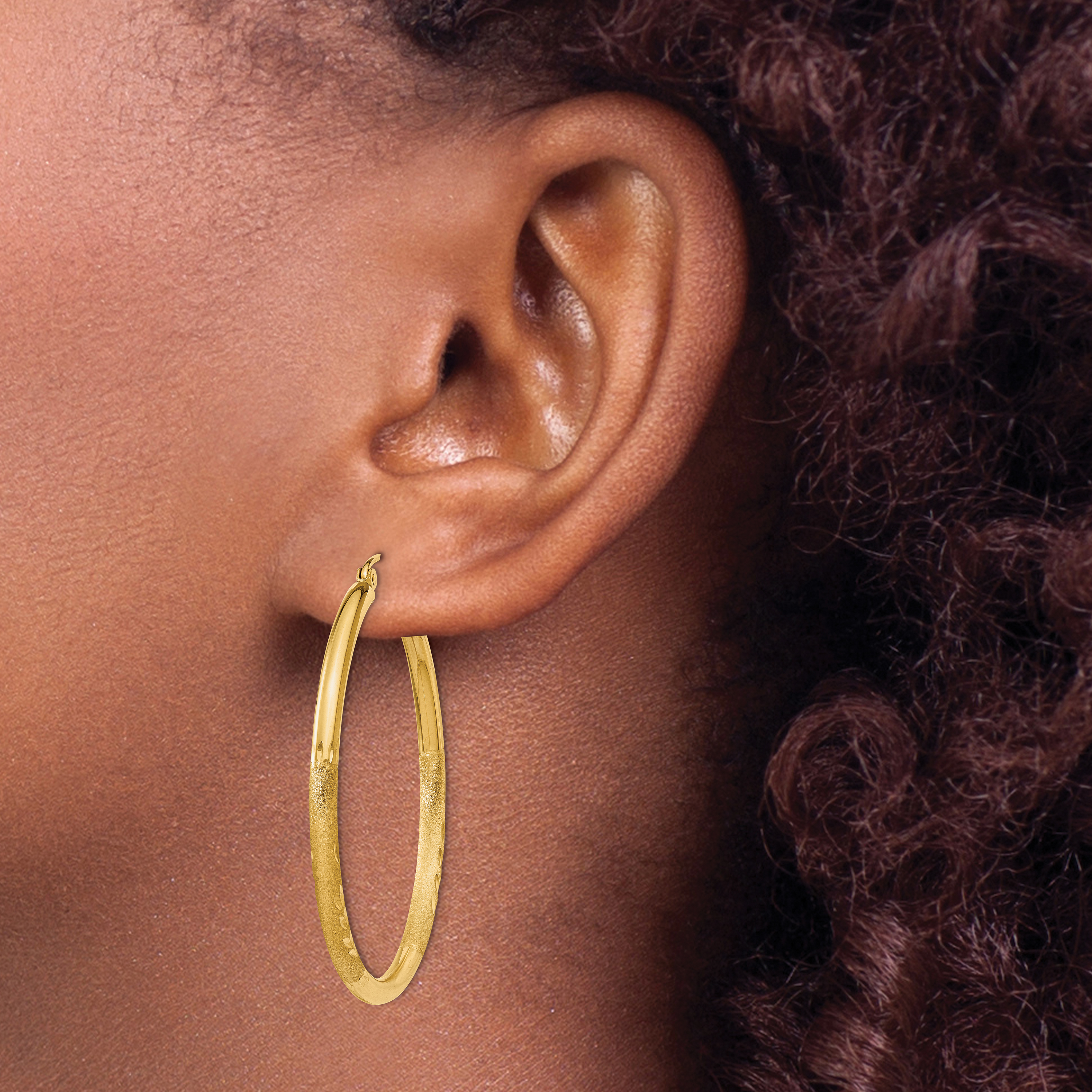  13 mm 14k Yellow Gold Satin and Diamond-cut Hoop Earrings  Unknown Friendly Weight 14K yellow gold - view 50