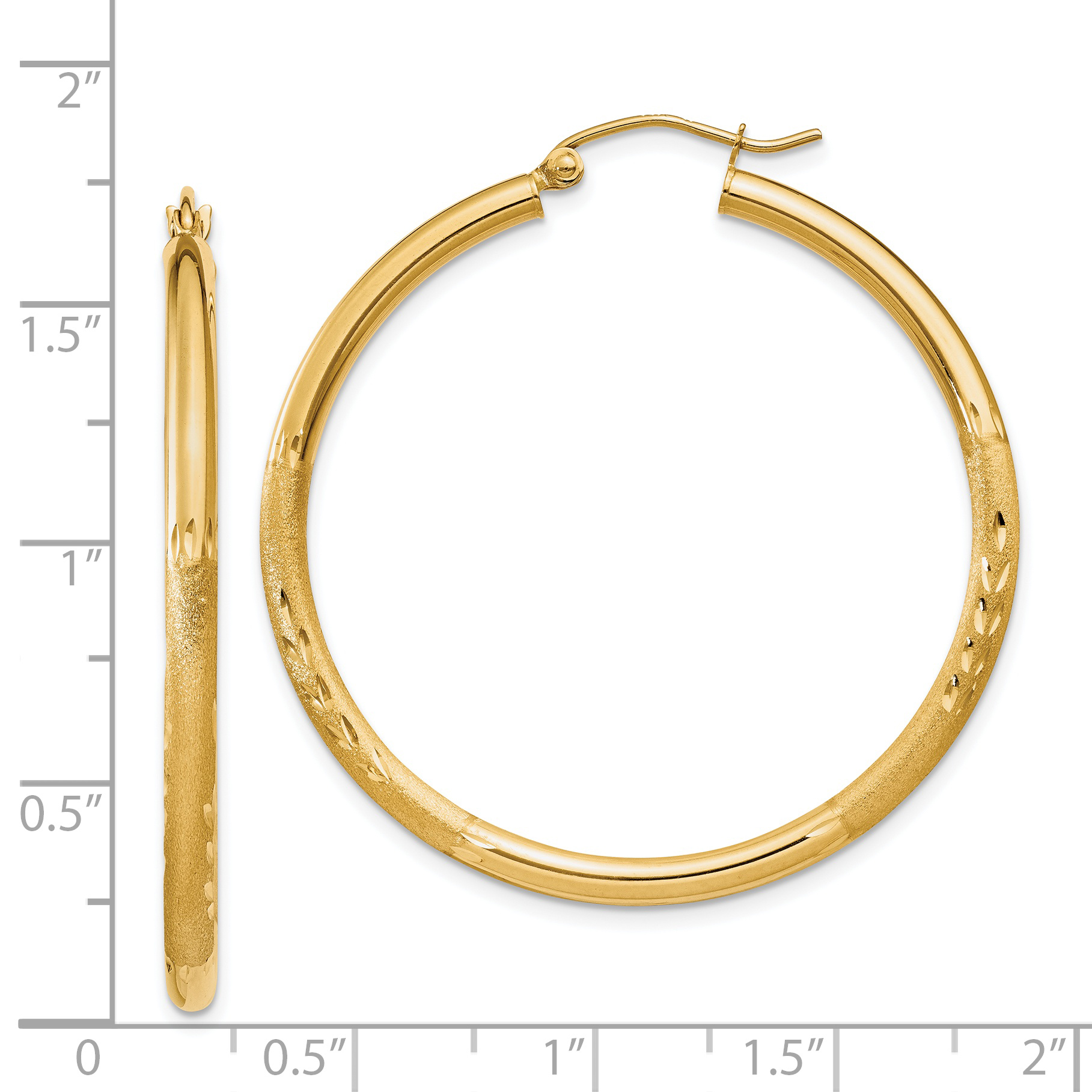  13 mm 14k Yellow Gold Satin and Diamond-cut Hoop Earrings  Unknown Friendly Weight 14K yellow gold - view 51