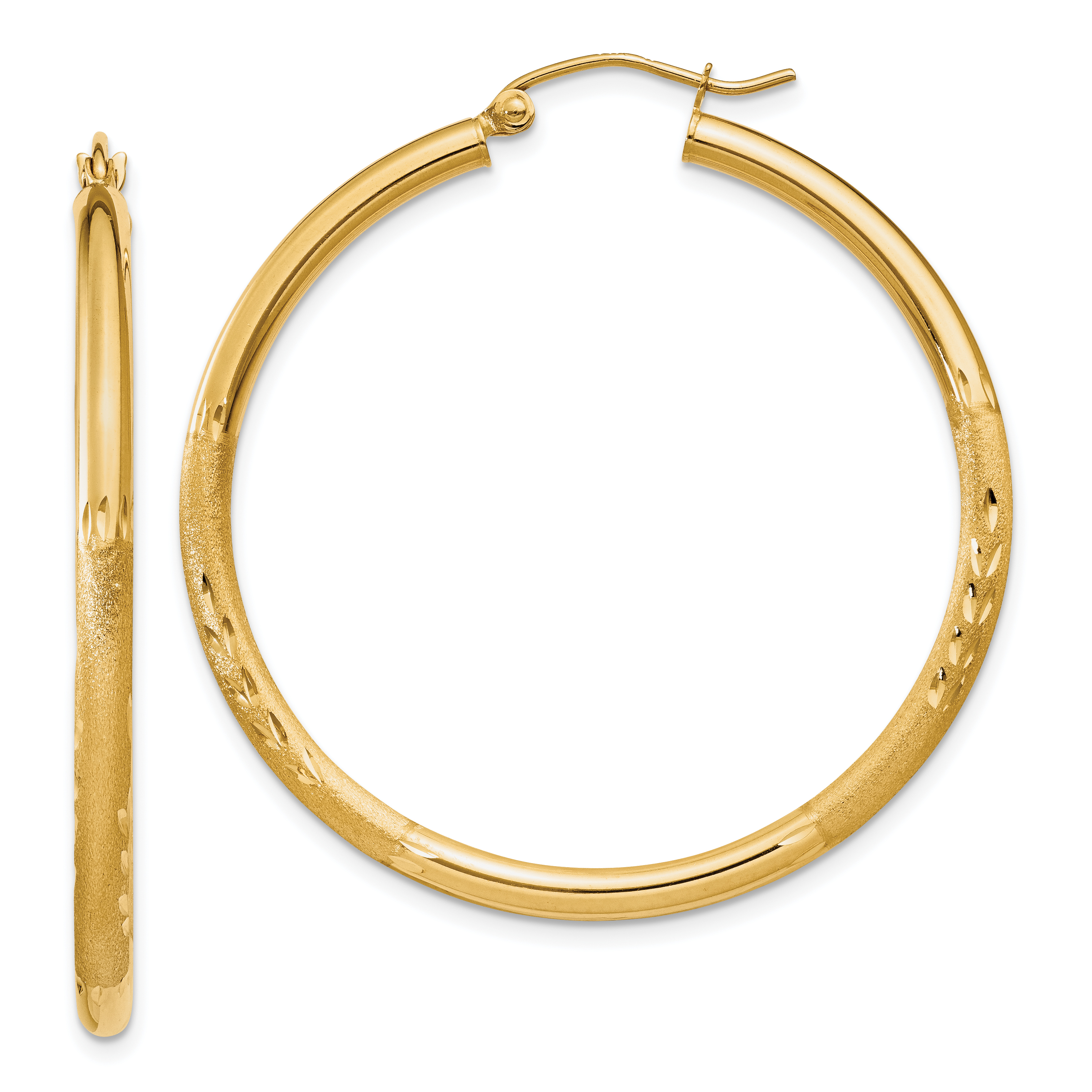  13 mm 14k Yellow Gold Satin and Diamond-cut Hoop Earrings  Unknown Friendly Weight 14K yellow gold - view 52