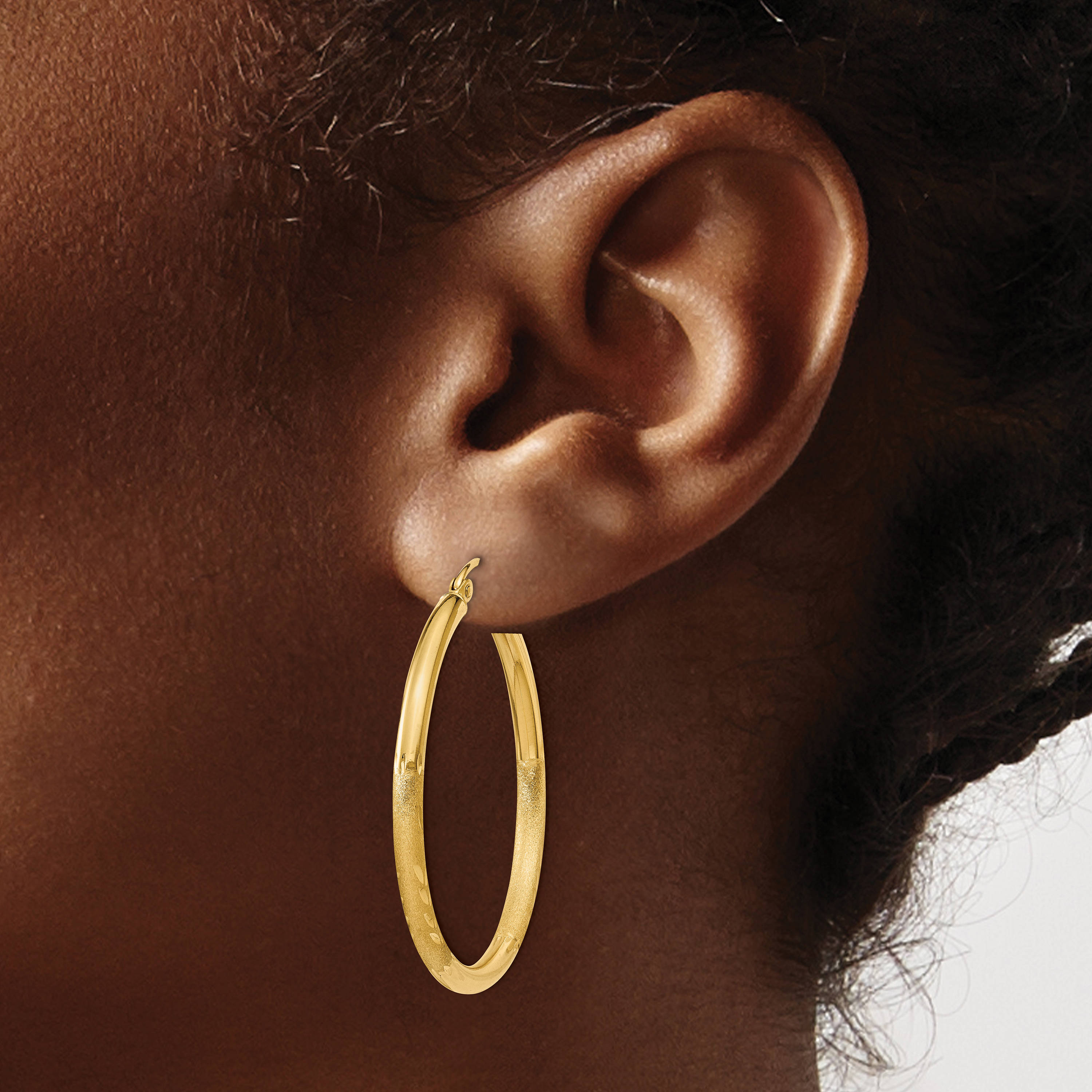  13 mm 14k Yellow Gold Satin and Diamond-cut Hoop Earrings  Unknown Friendly Weight 14K yellow gold - view 34