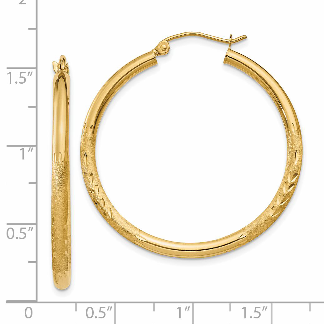  13 mm 14k Yellow Gold Satin and Diamond-cut Hoop Earrings  Unknown Friendly Weight 14K yellow gold - view 35