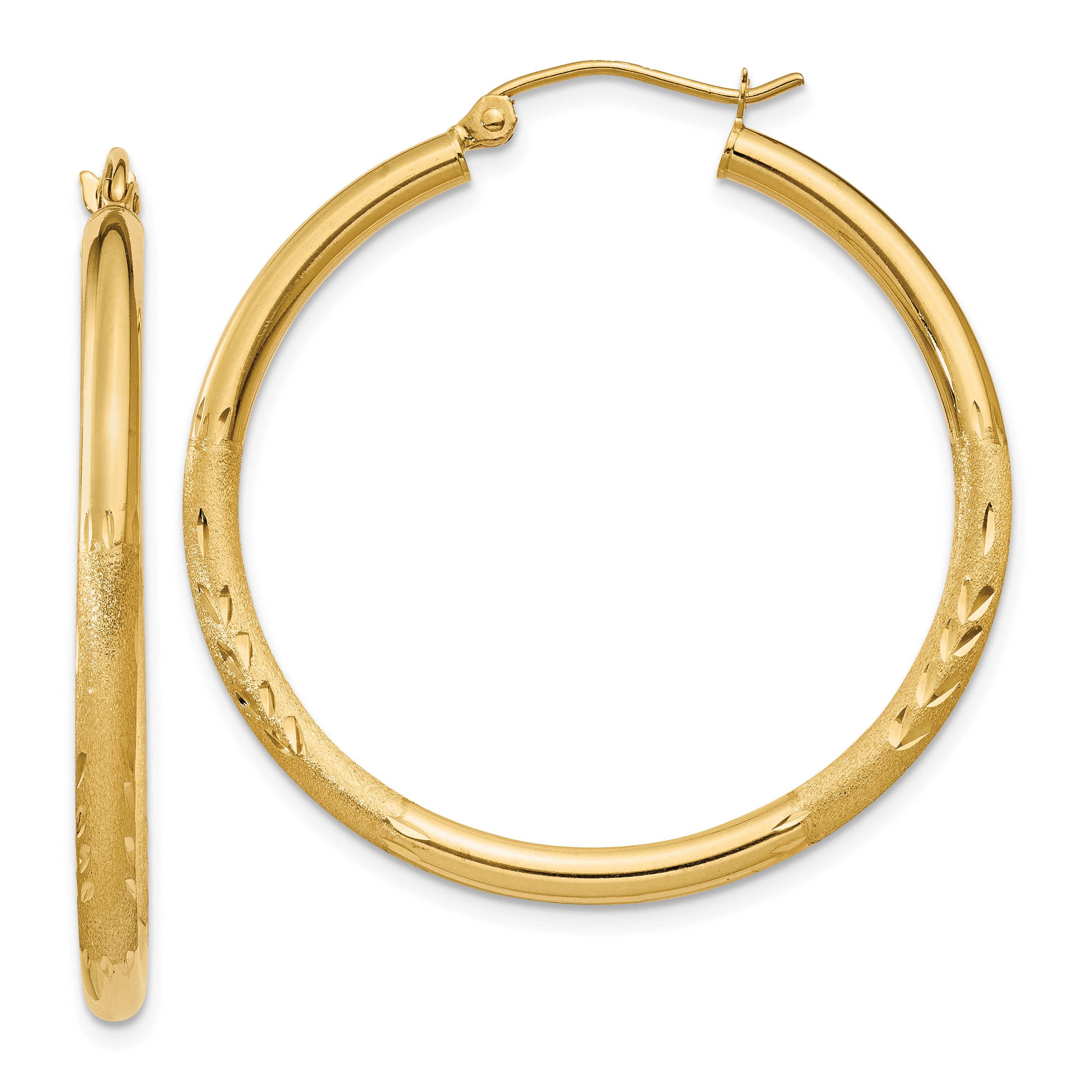  13 mm 14k Yellow Gold Satin and Diamond-cut Hoop Earrings  Unknown Friendly Weight 14K yellow gold - view 36