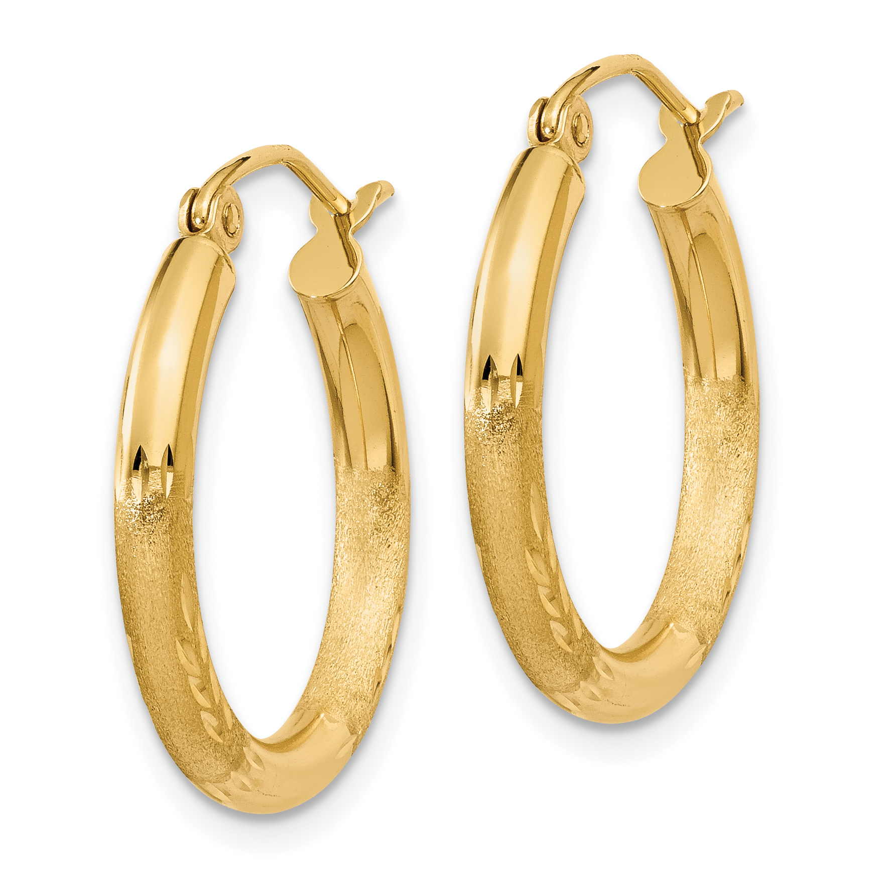 13 mm 14k Yellow Gold Satin and Diamond-cut Hoop Earrings  Unknown Friendly Weight 14K yellow gold - view 13