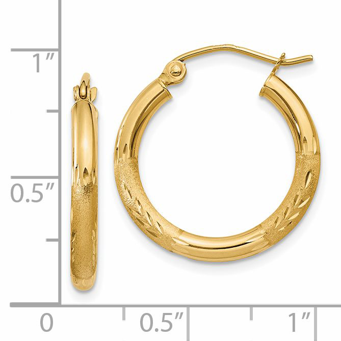 13 mm 14k Yellow Gold Satin and Diamond-cut Hoop Earrings  Unknown Friendly Weight 14K yellow gold - view 15