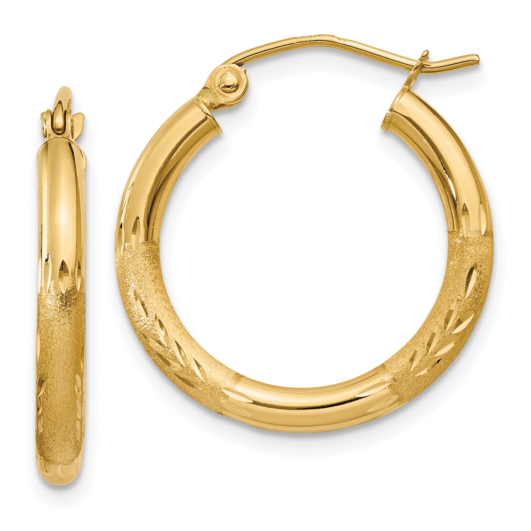  13 mm 14k Yellow Gold Satin and Diamond-cut Hoop Earrings  Unknown Friendly Weight 14K yellow gold - view 16