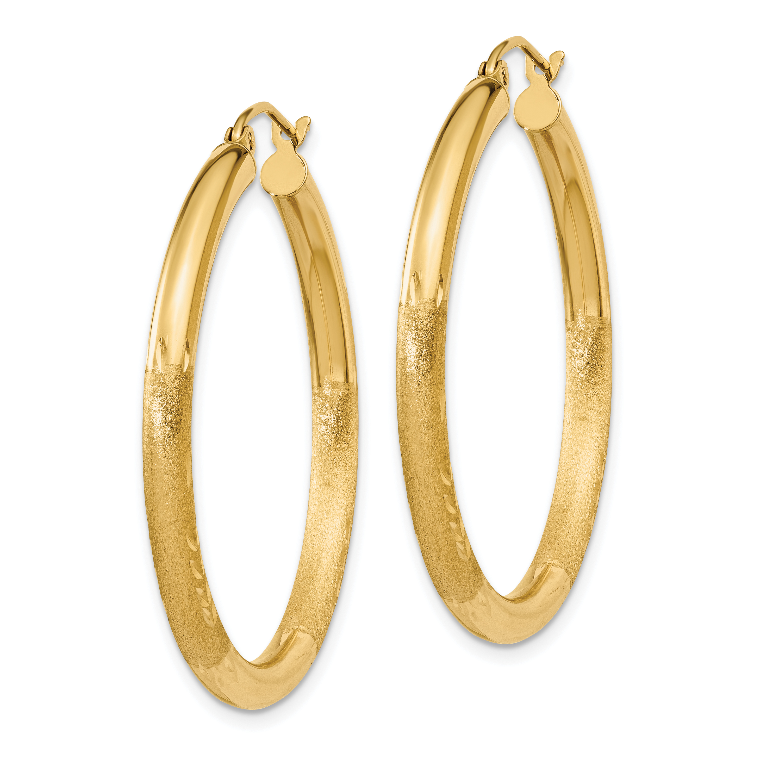 13 mm 14k Yellow Gold Satin and Diamond-cut Hoop Earrings  Unknown Friendly Weight 14K yellow gold - view 45