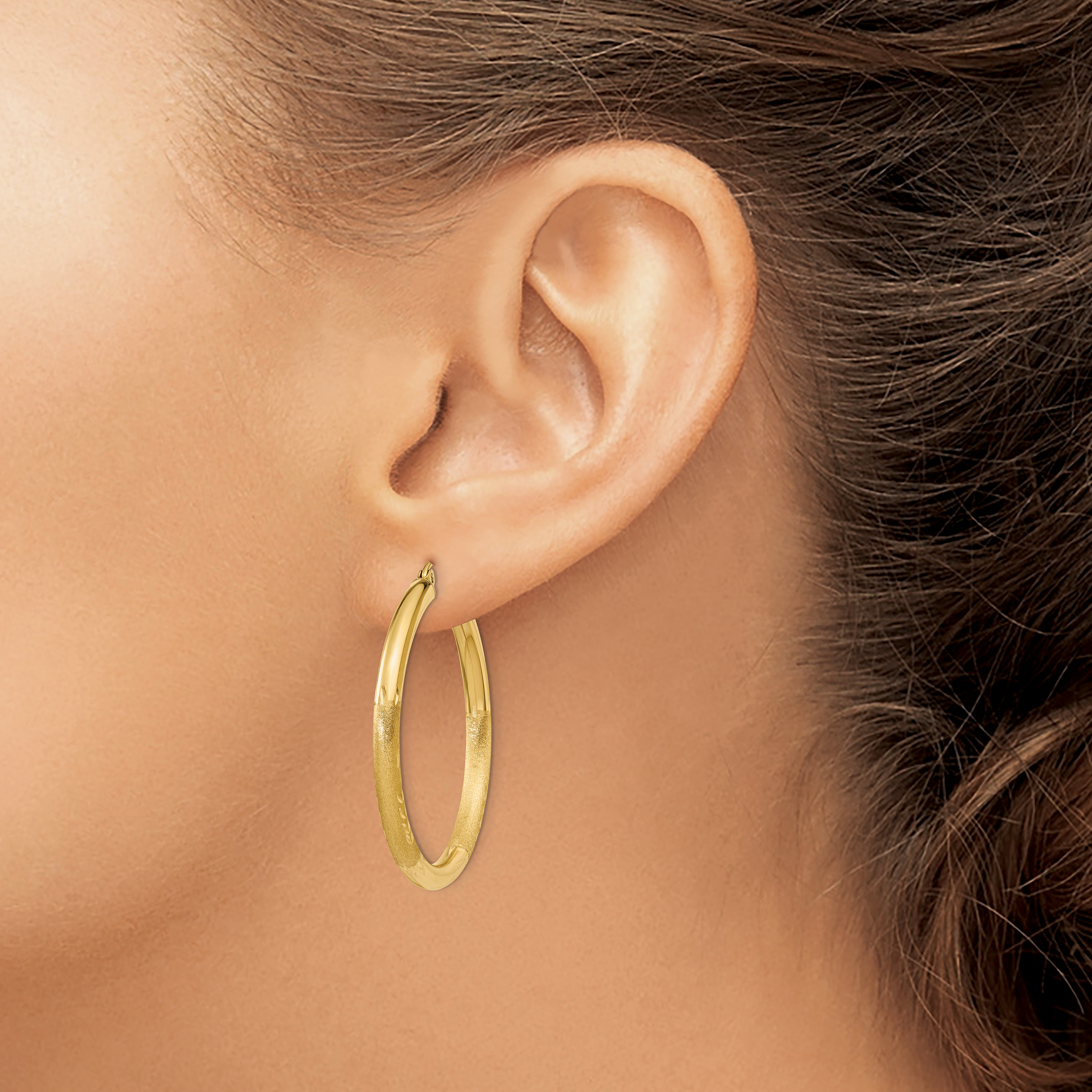  13 mm 14k Yellow Gold Satin and Diamond-cut Hoop Earrings  Unknown Friendly Weight 14K yellow gold - view 46