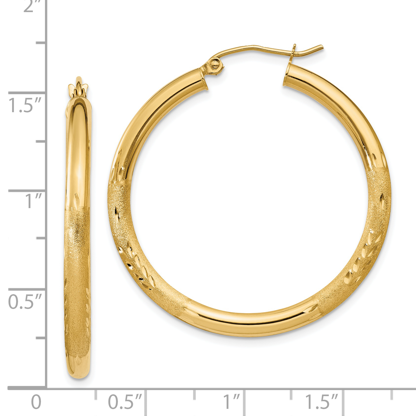  13 mm 14k Yellow Gold Satin and Diamond-cut Hoop Earrings  Unknown Friendly Weight 14K yellow gold - view 47