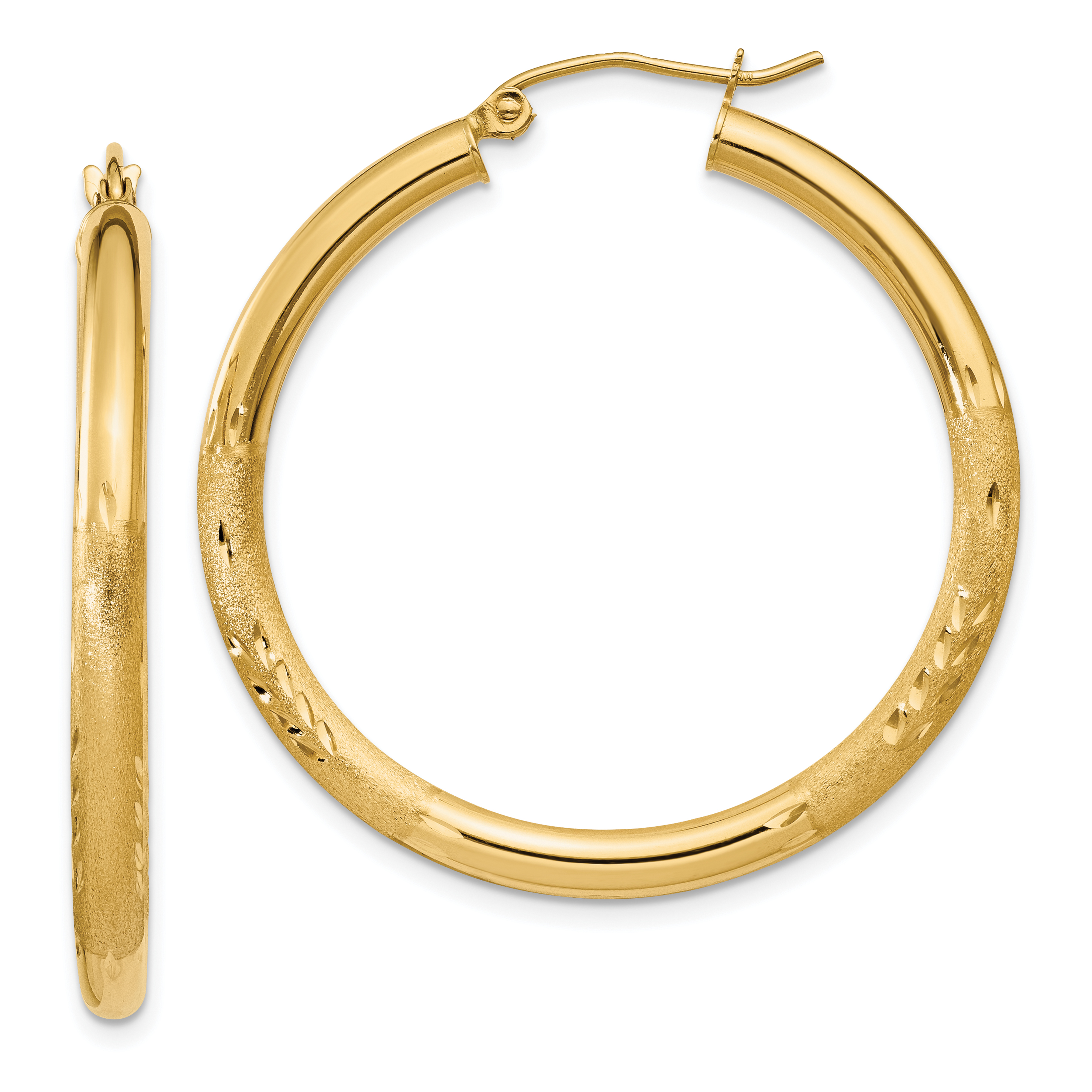  13 mm 14k Yellow Gold Satin and Diamond-cut Hoop Earrings  Unknown Friendly Weight 14K yellow gold - view 48
