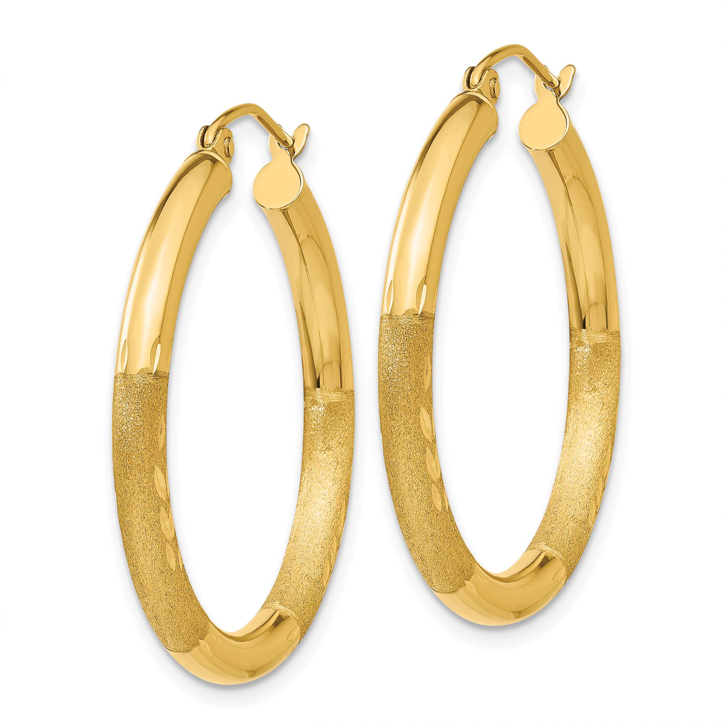  13 mm 14k Yellow Gold Satin and Diamond-cut Hoop Earrings  Unknown Friendly Weight 14K yellow gold - view 37